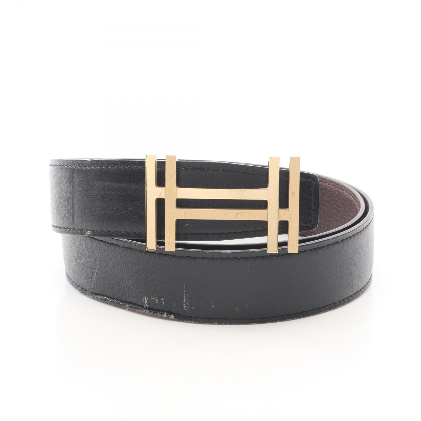 HERMES Hベルト リバーシブル ブラック ブラウン HERMES H au Carre reversible Belt leather Black Brown Used mens D