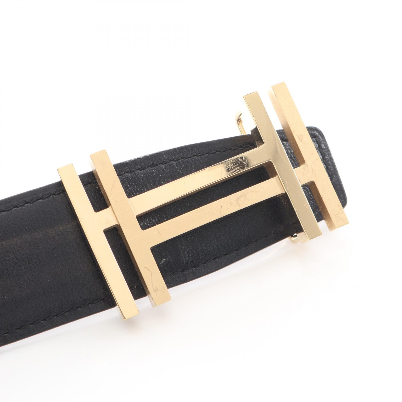 HERMES Hベルト リバーシブル ブラック ブラウン HERMES H au Carre reversible Belt leather Black Brown Used mens D