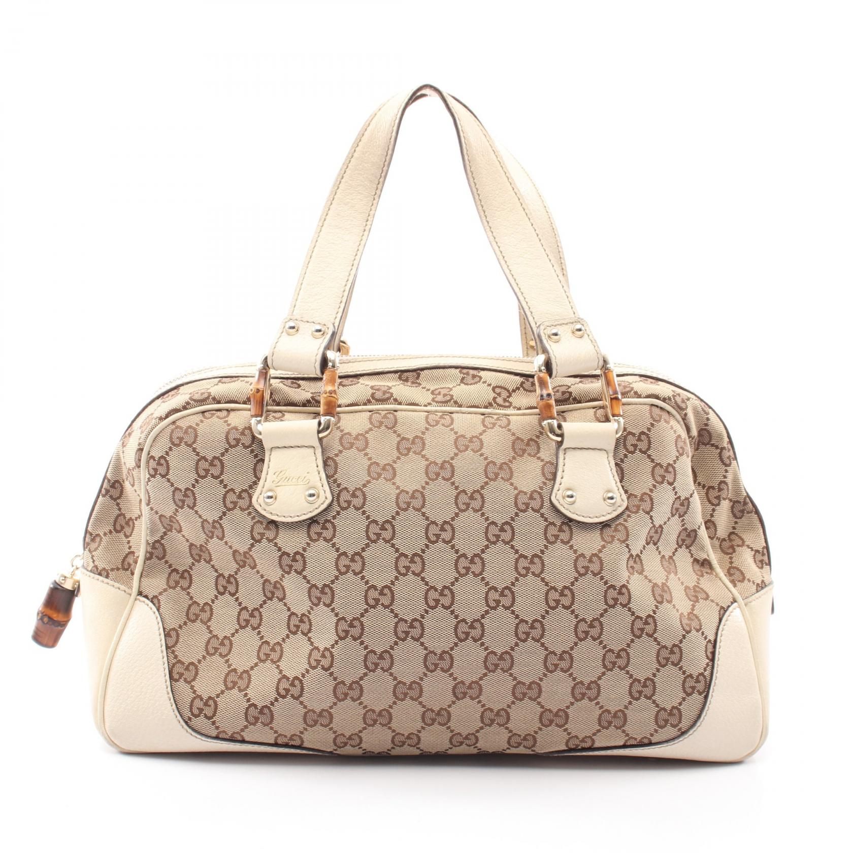 GUCCI Bamboo GG Canvas Tote Hand Bag 154377 leather Beige Beige