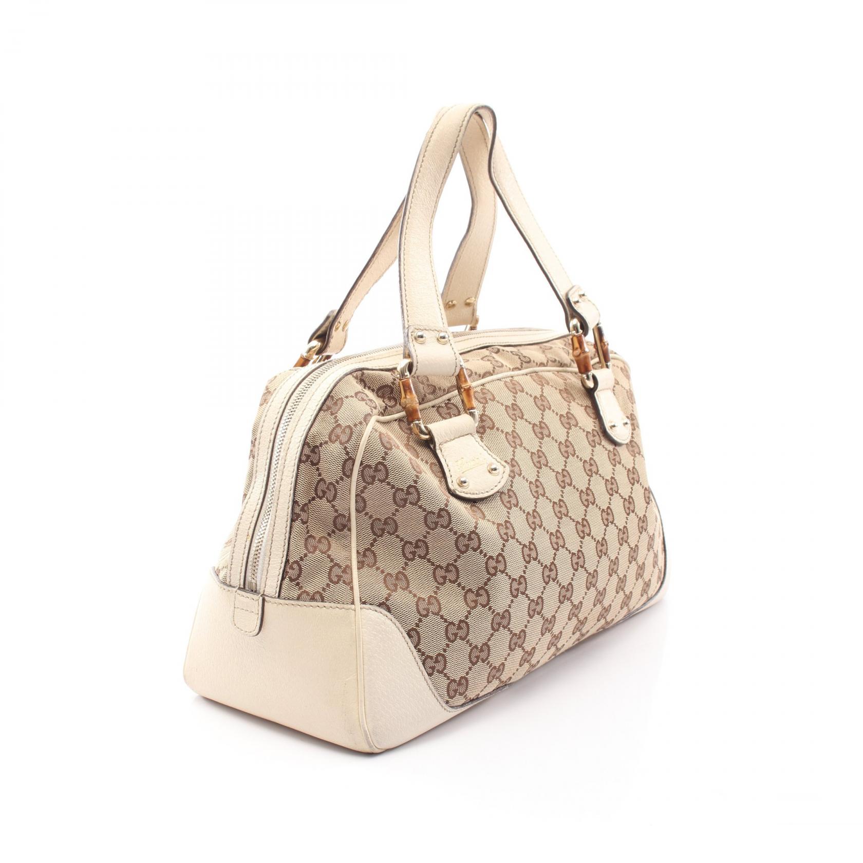 GUCCI Bamboo GG Canvas Tote Hand Bag 154377 leather Beige Beige