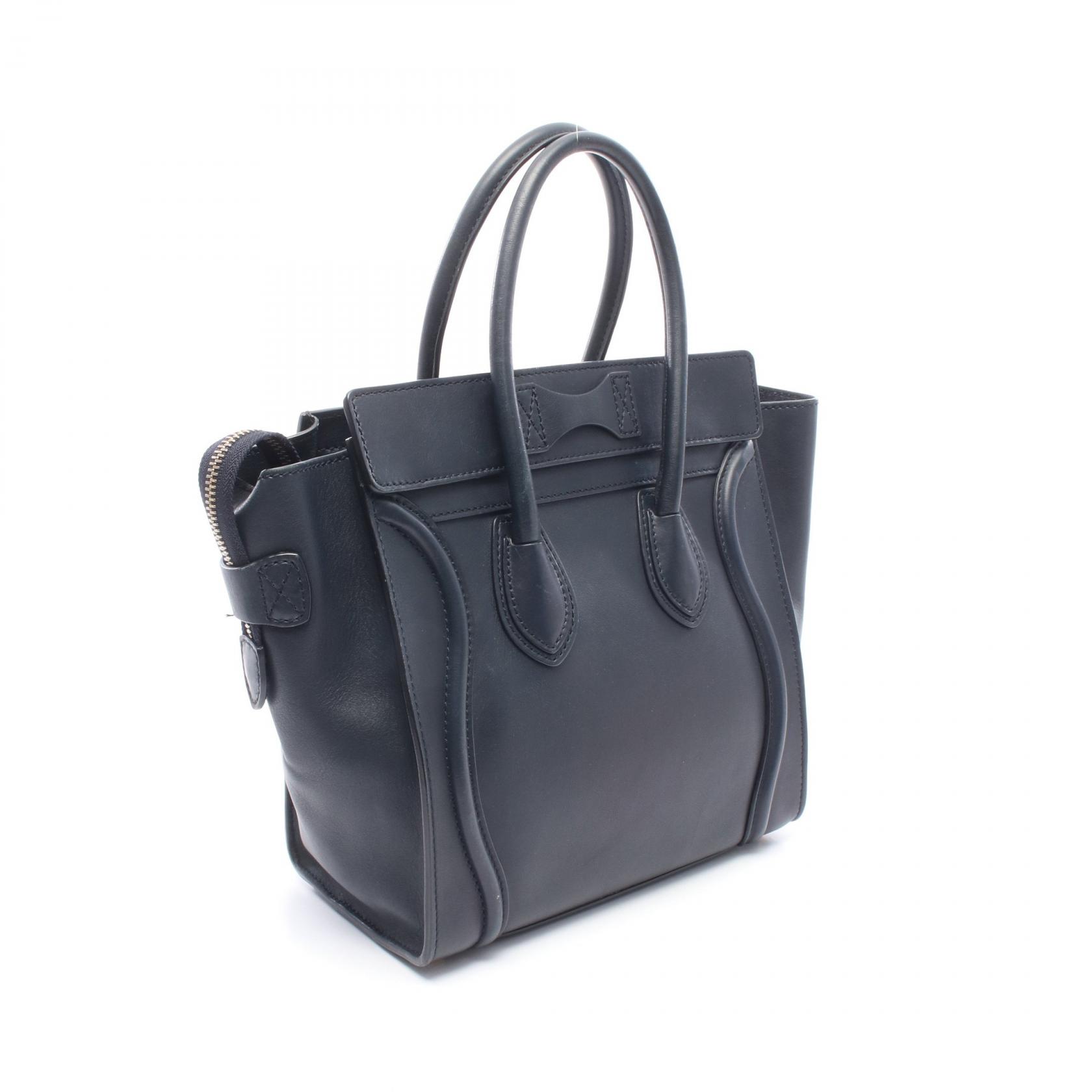 CELINE Luggage micro shopper Tote Bag 167793 leather Navy Used