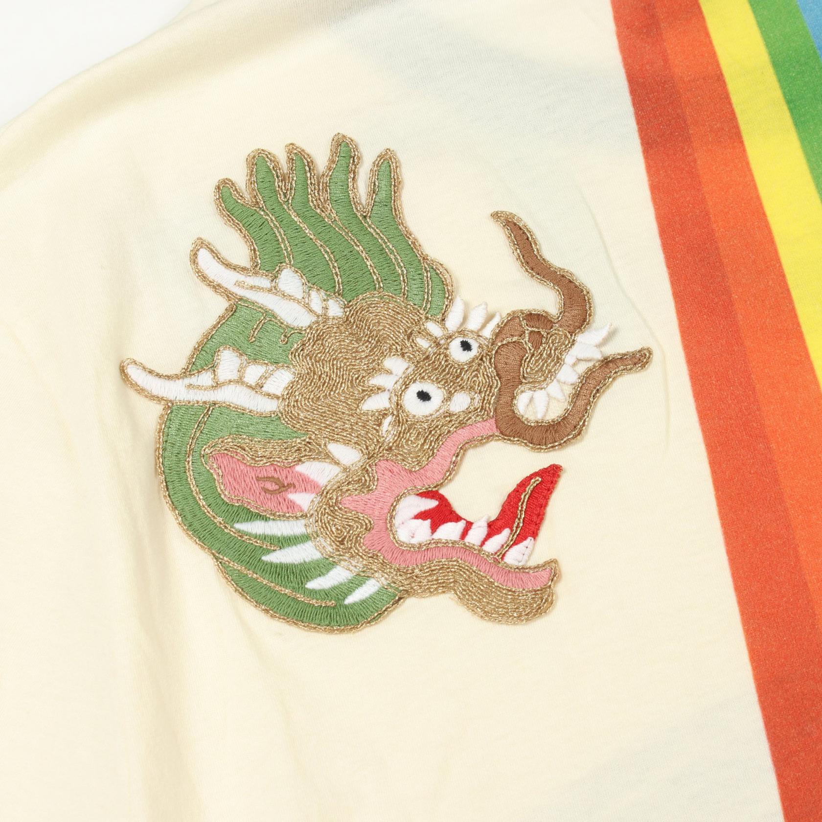 GUCCI Dragon Embroidery Vintage finish T-shirt cotton Beige Black