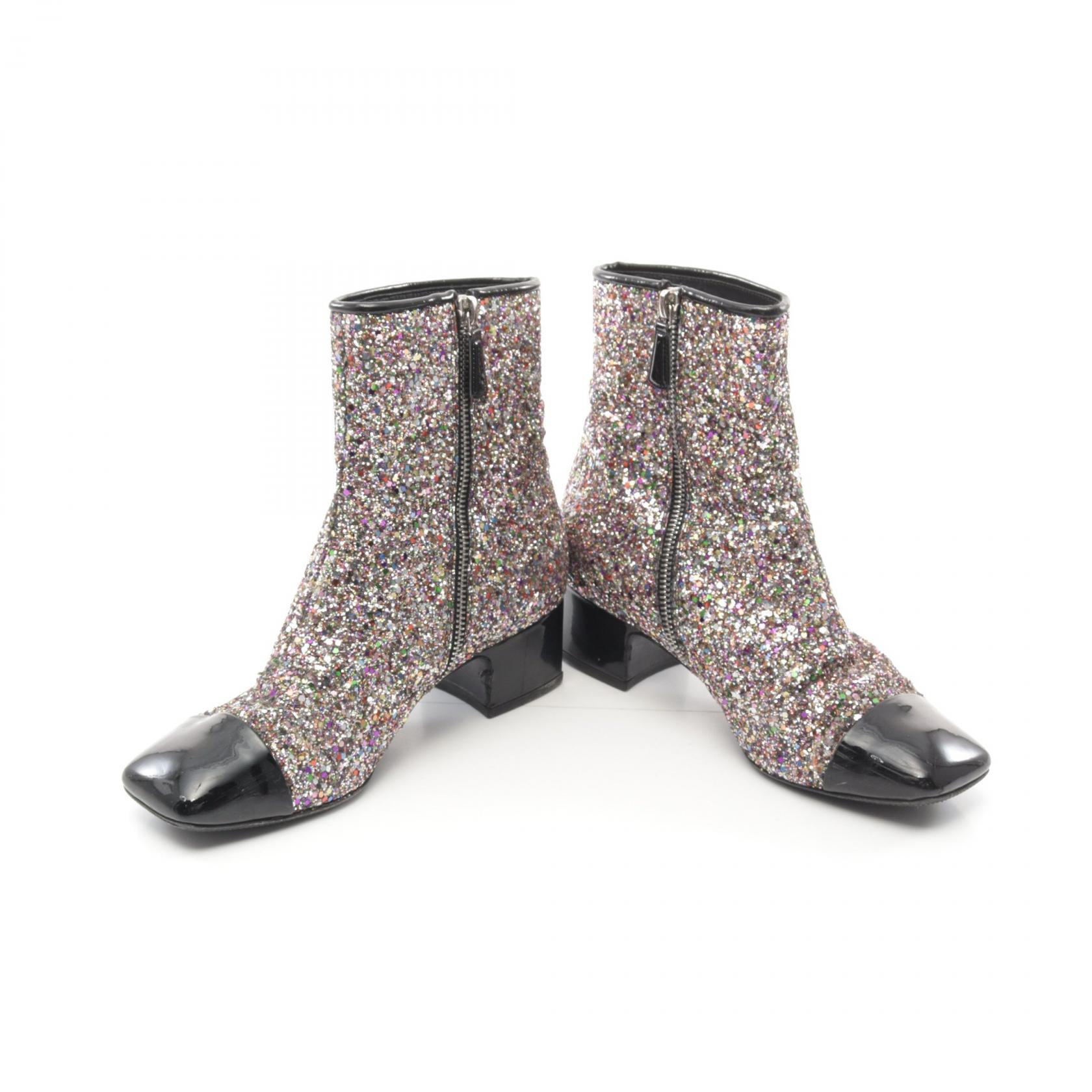 CHANEL CC Glitter boots G33221 Patent leather Black