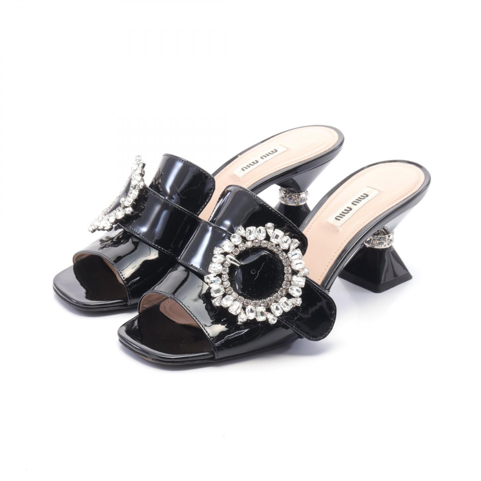 Miu Miu Mule #37.5 shoes heels sandals rhinestones Patent