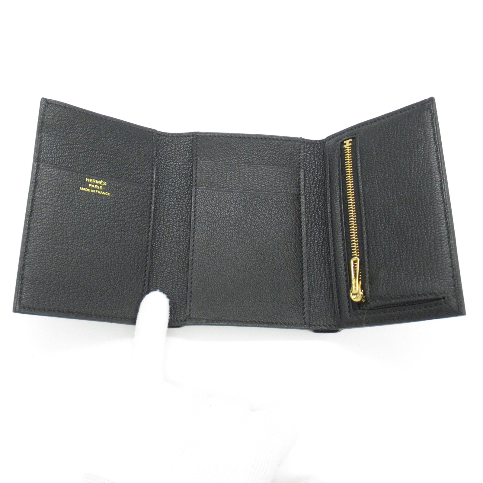 HERMES Bearn Combine Tri-fold compact Wallet purse B Chevre