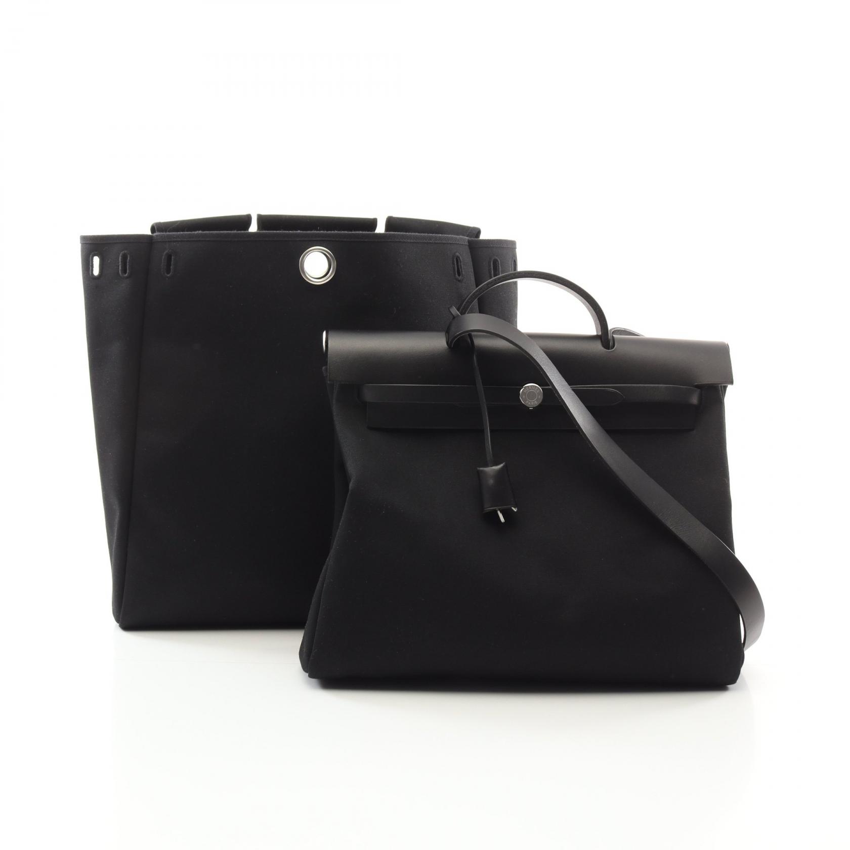 エルメス エールバッグMM ブラック トワルオフィシエ シルバー金具 □G
