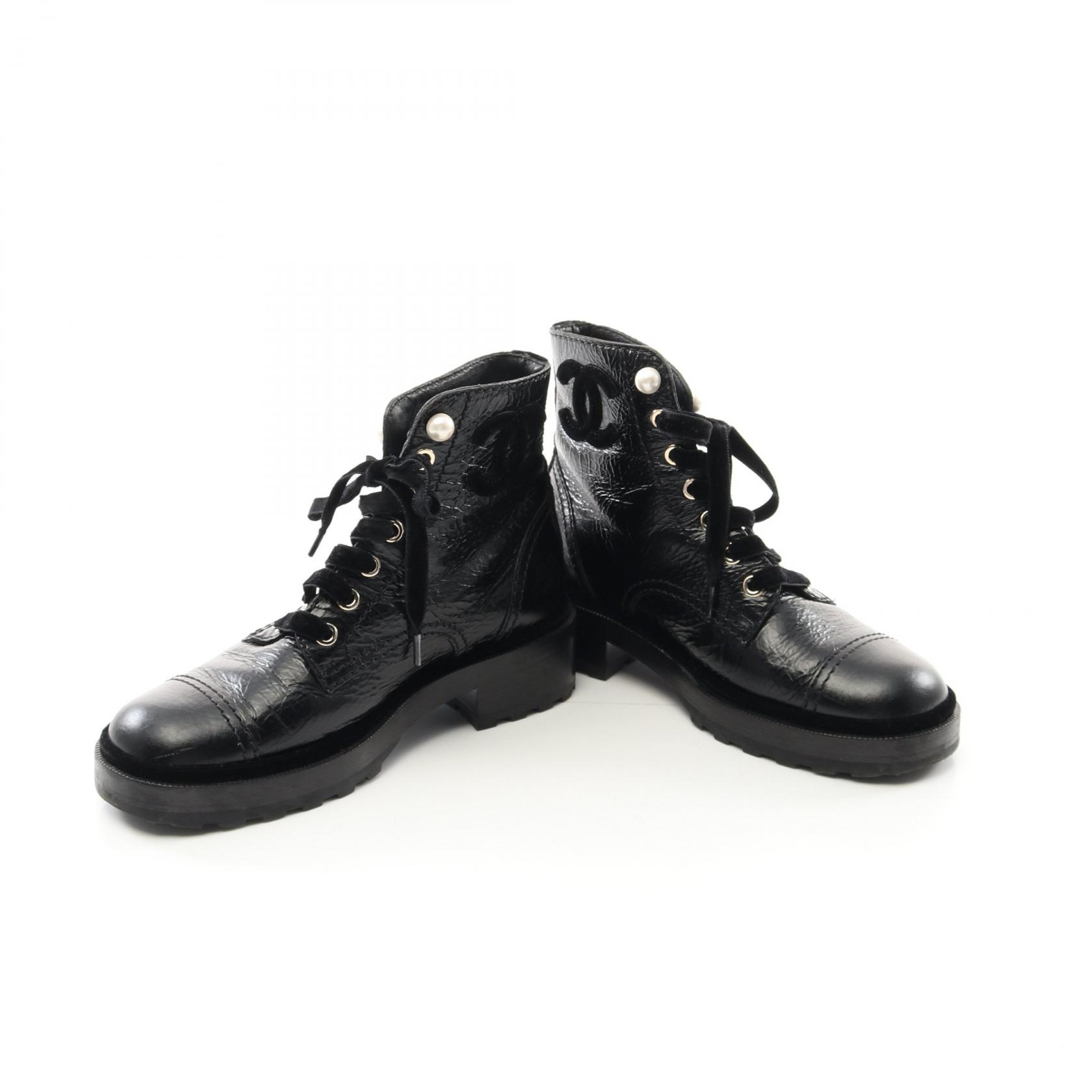 CHANEL COCO Mark short lace-up boots shoes #36 G35154