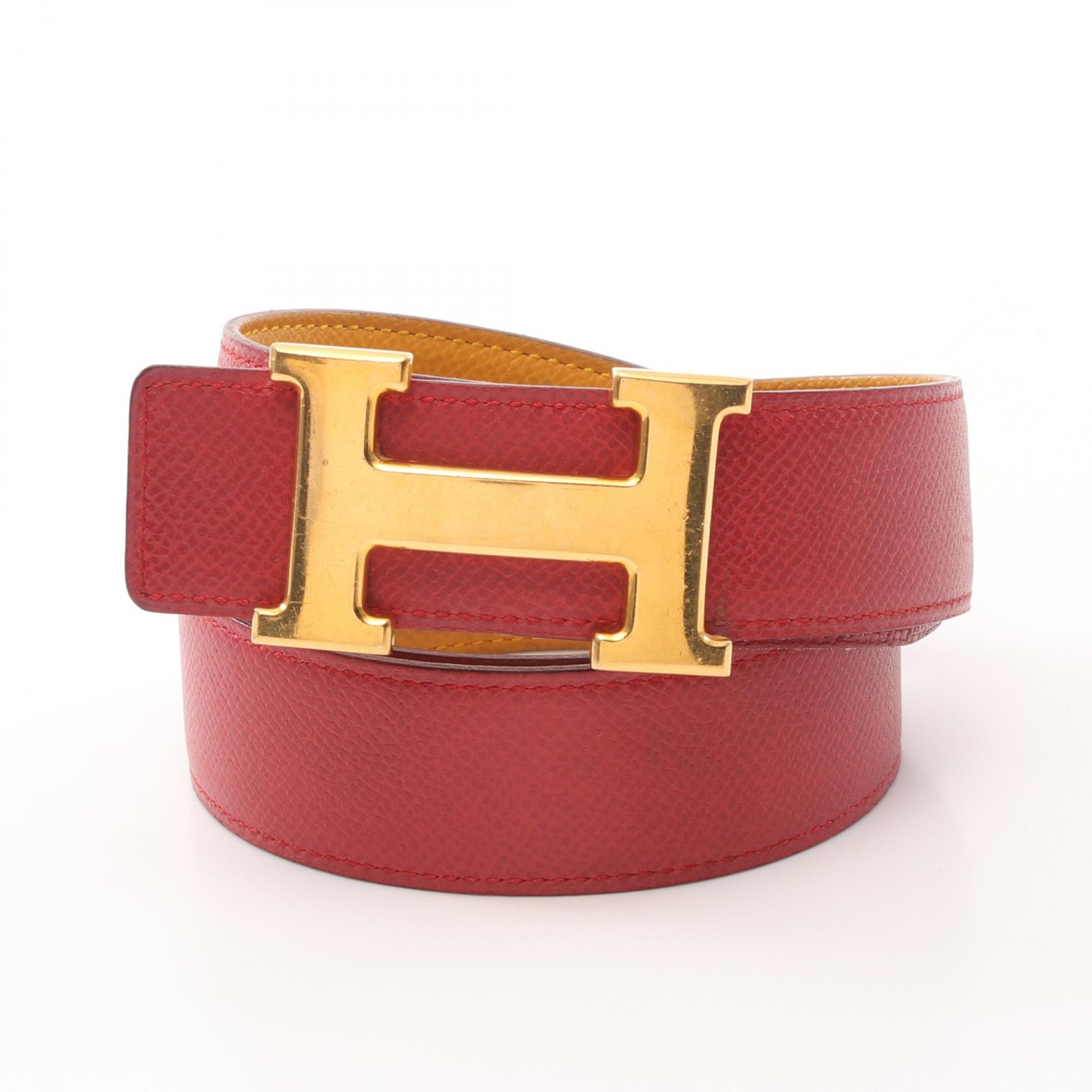 HERMES Constance H Couchevel Leather 70cm Woman Belt 100% auth vtg HERMES Constance Gold 28mm H Buckle Gray  main image 4