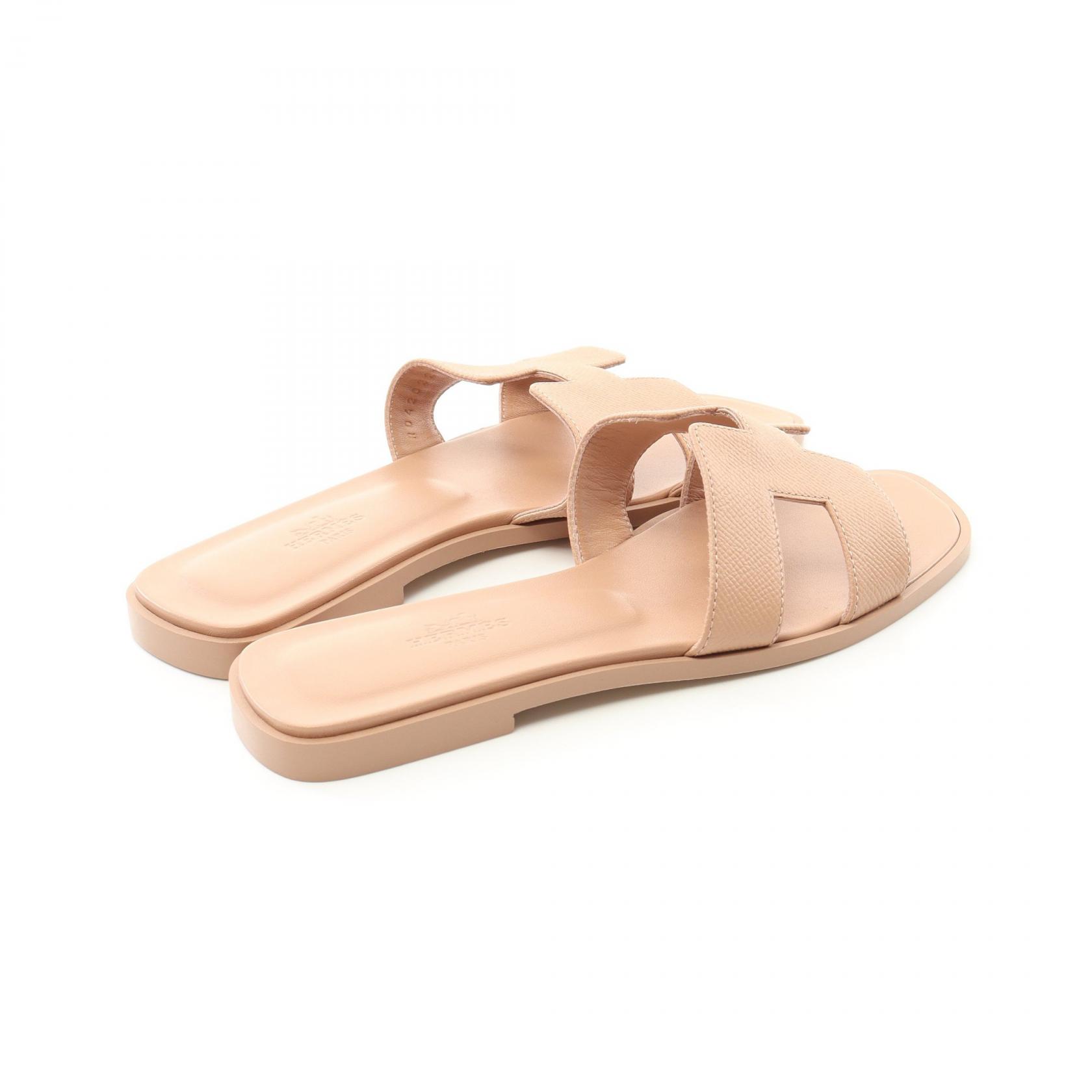 HERMES Oran Sandals shoes #37 Epsom leather Pink beige Used