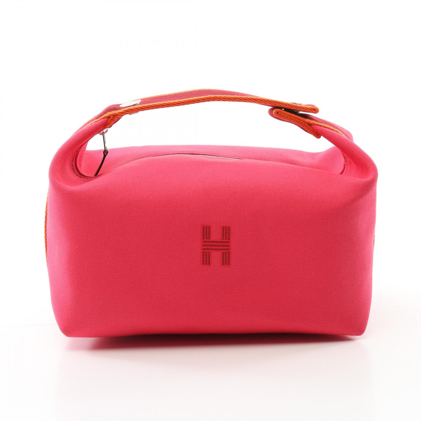 HERMES Bride a Brac GM Hand bag purse pouch canvas hibiscus