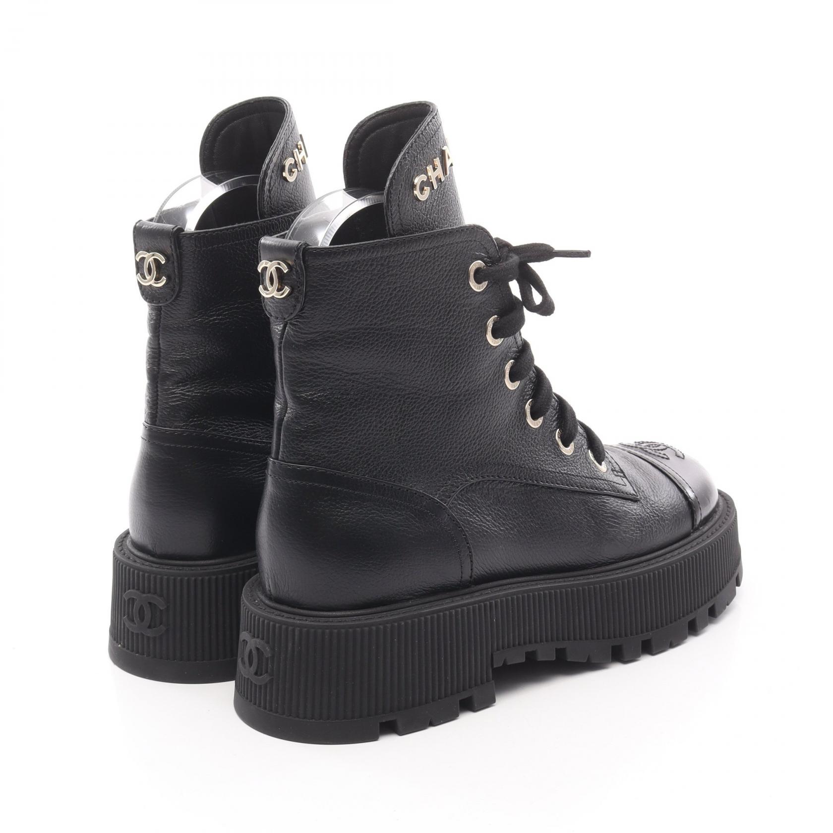 CHANEL COCO Mark lace-up short boots G45124 leather Black Women