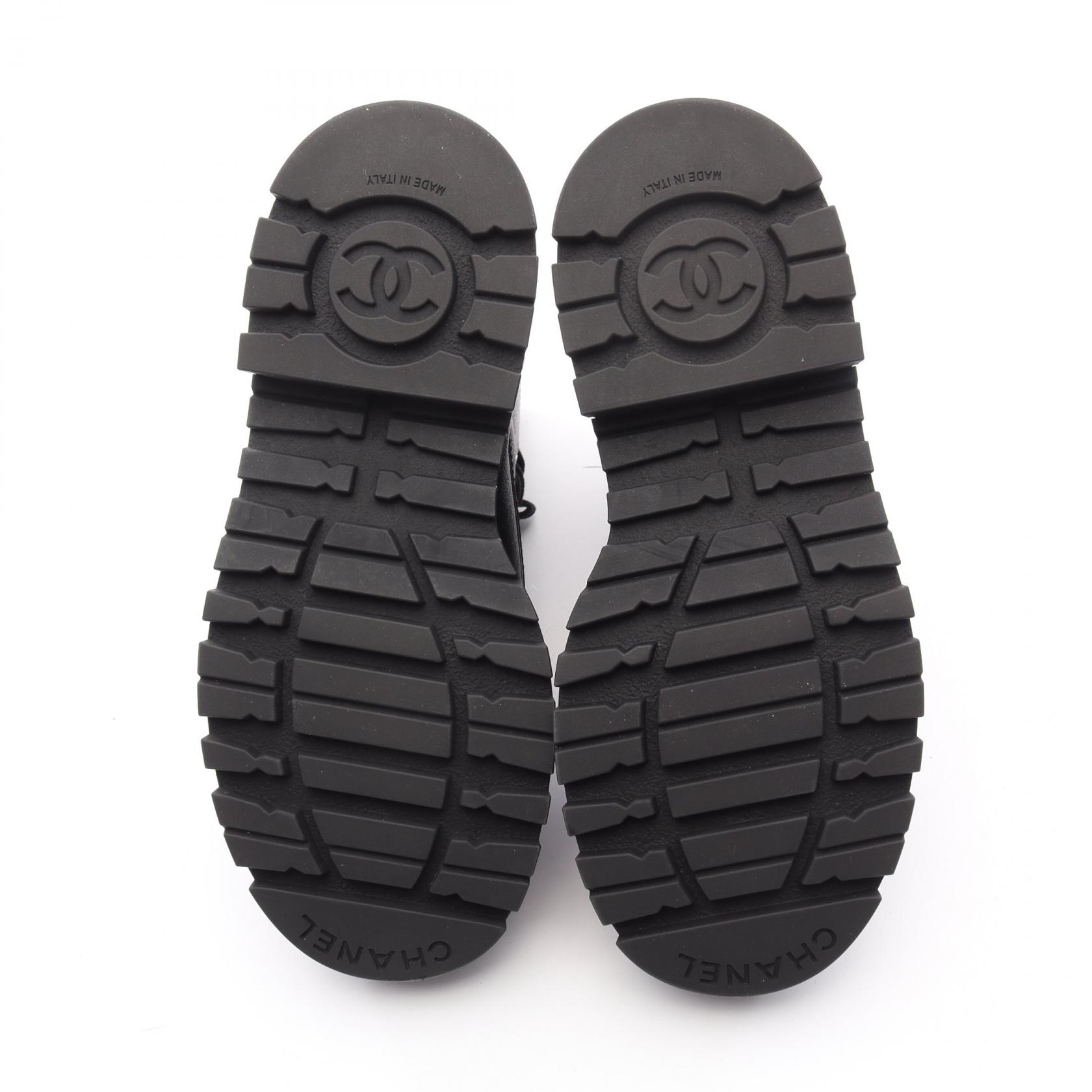 CHANEL COCO Mark lace-up short boots G45124 leather Black Women