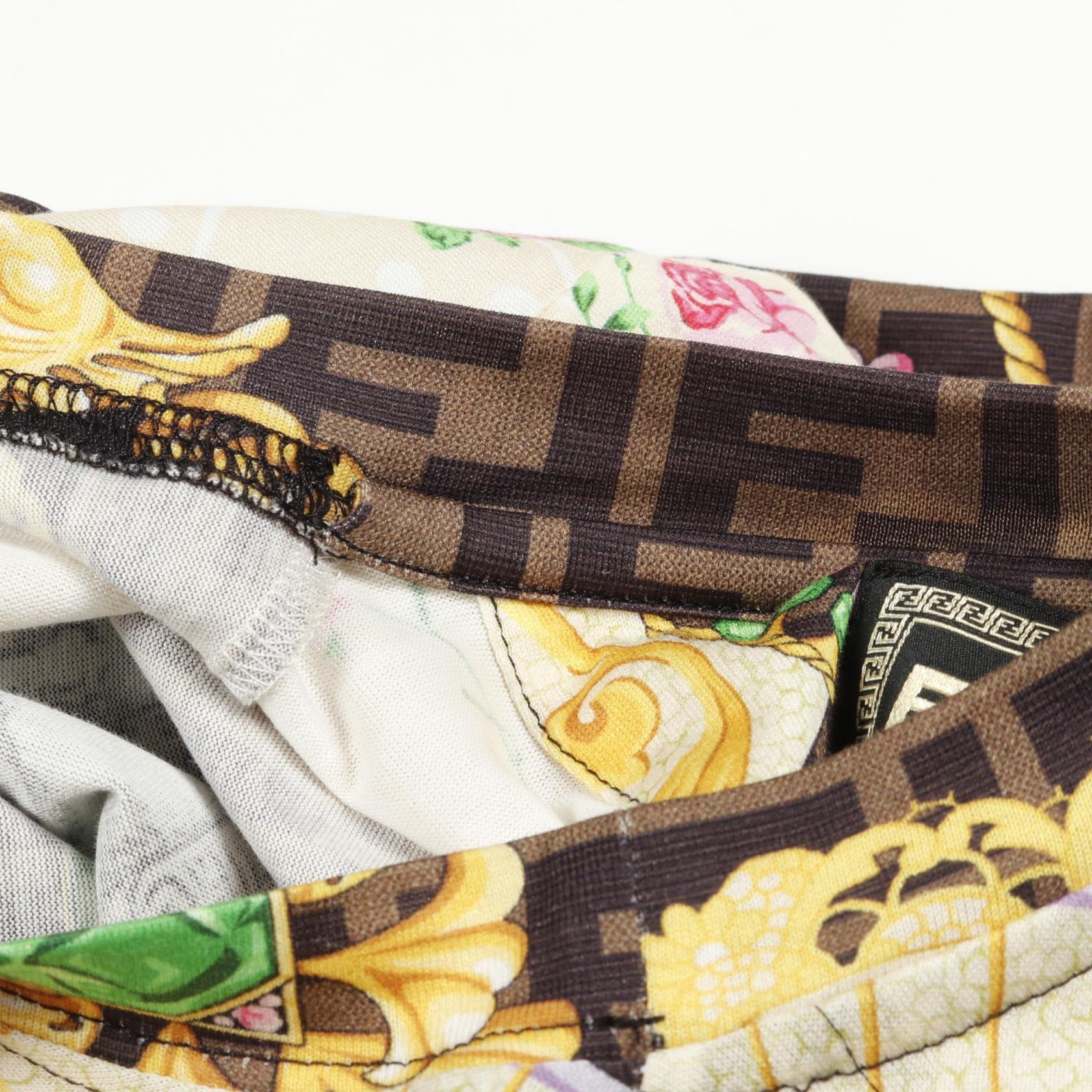 FENDI × VERSACE FENDACE T-shirt FS7254 AK6F cotton Brown Used