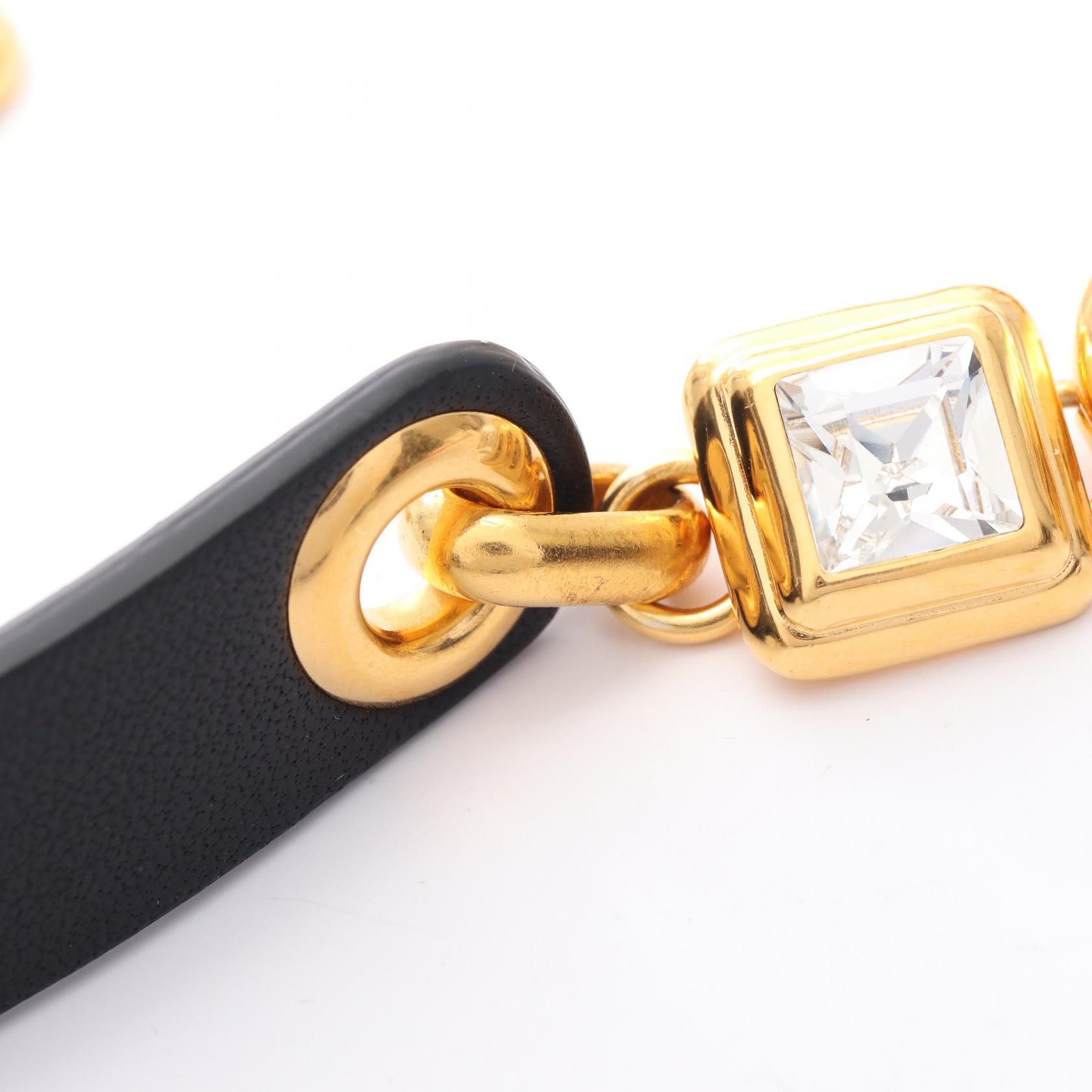 Chanel Coco Mark Belt, Gold and Black Plated Leather, Women\'s, CHANEL Chanel Coco Mark 31 RUE CAMBON PARIS medal motif chain belt  main image 2