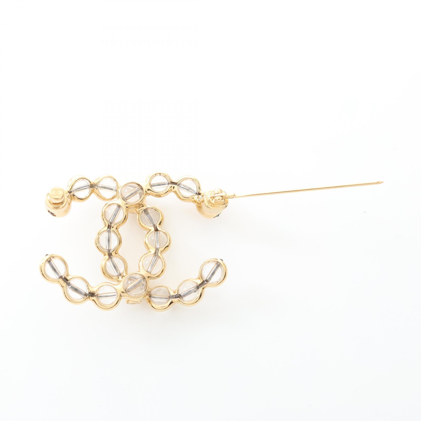 CHANEL COCO Mark Brooch pin Gold Plated Rhinestone Used  display picture 2