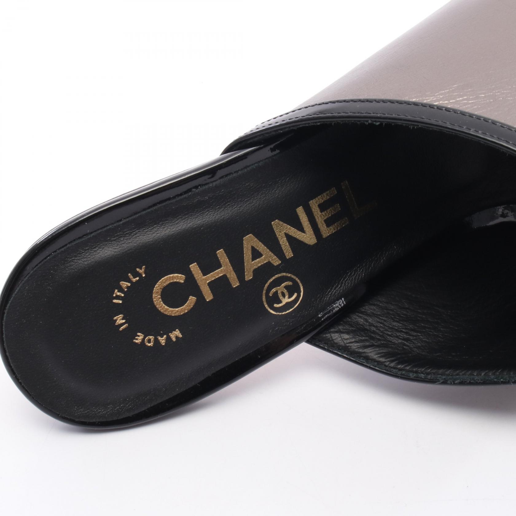 CHANEL Pearl Heel Sandals shoes G33573 leather Black Used Women