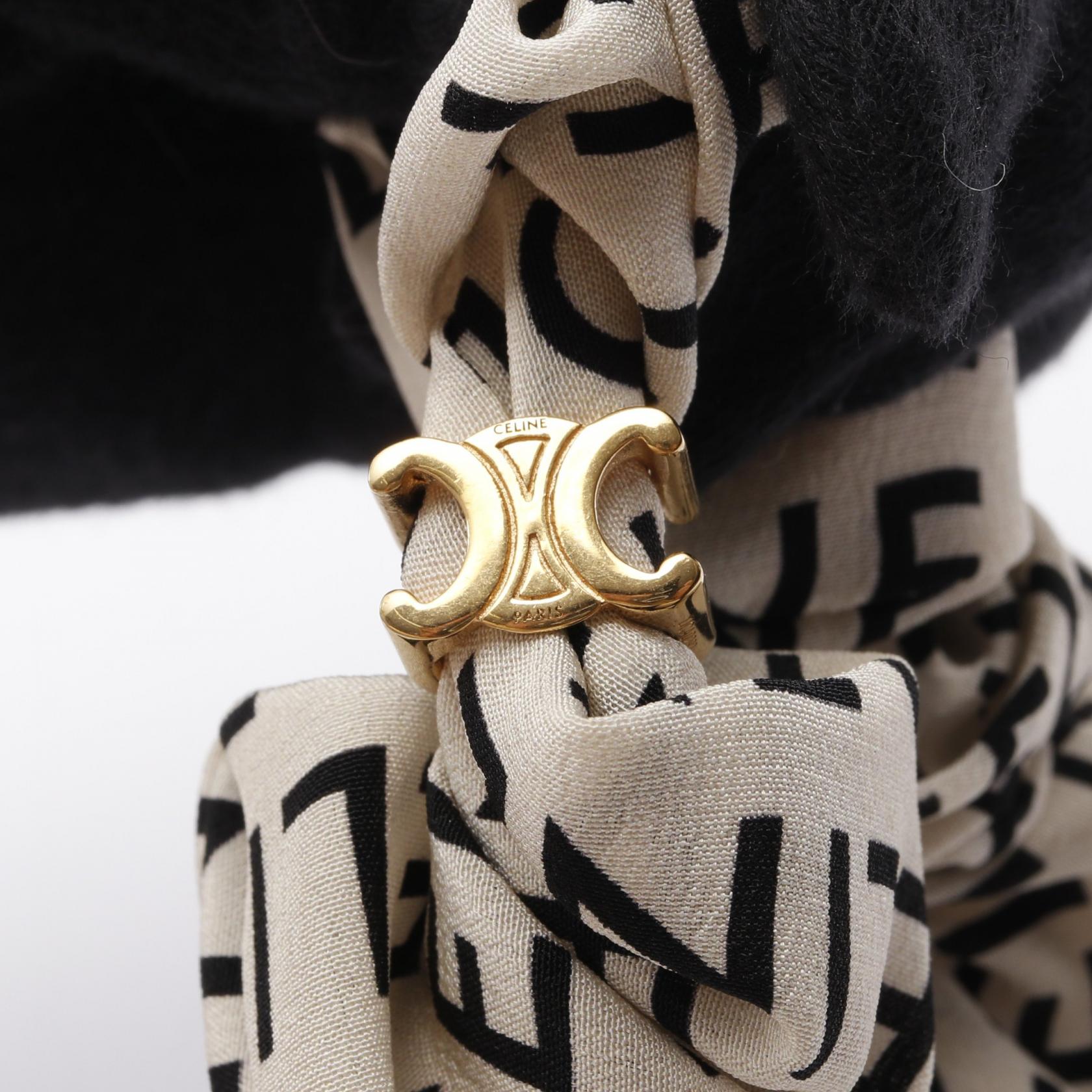CELINE Triomphe Anagram Scrunchie silk Beige Black Used Women | eBay