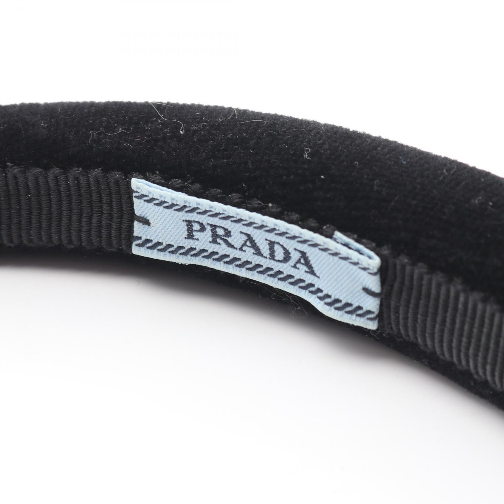 PRADA Triangle logo Headband hair accessory velour Black  display picture 2