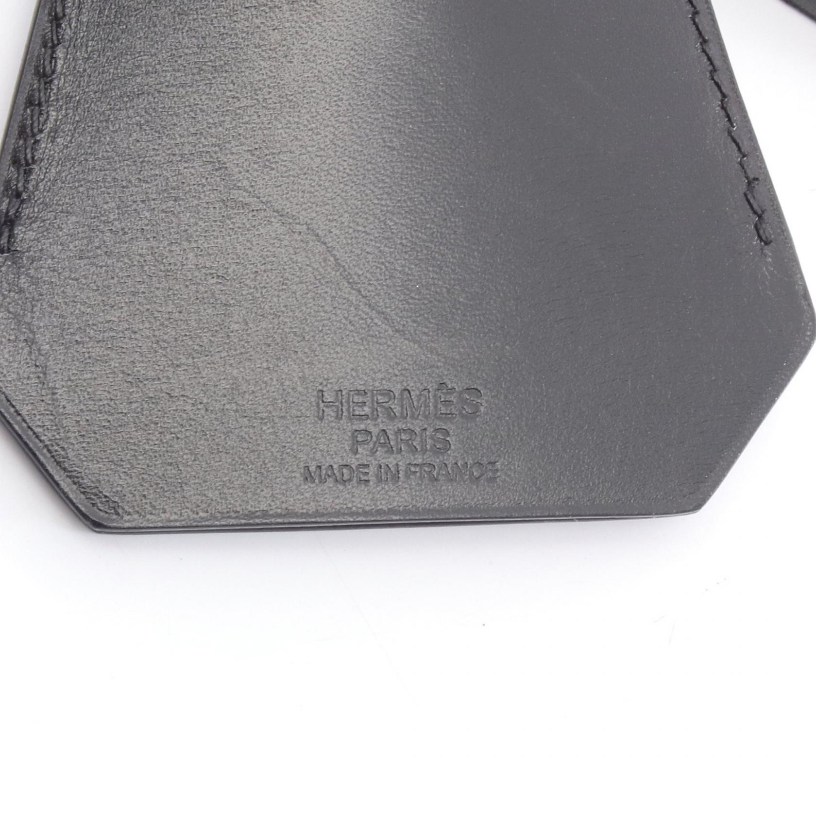 HERMES Clochette Bag charm holder Box calfskin leather Black SHW
