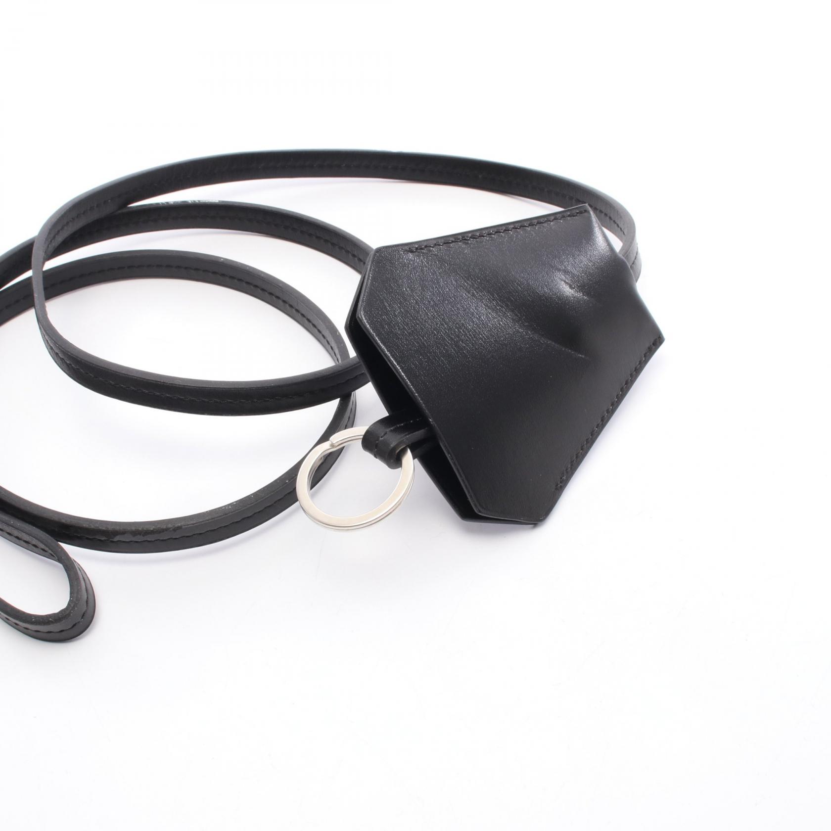HERMES Clochette Bag charm holder Box calfskin leather Black SHW