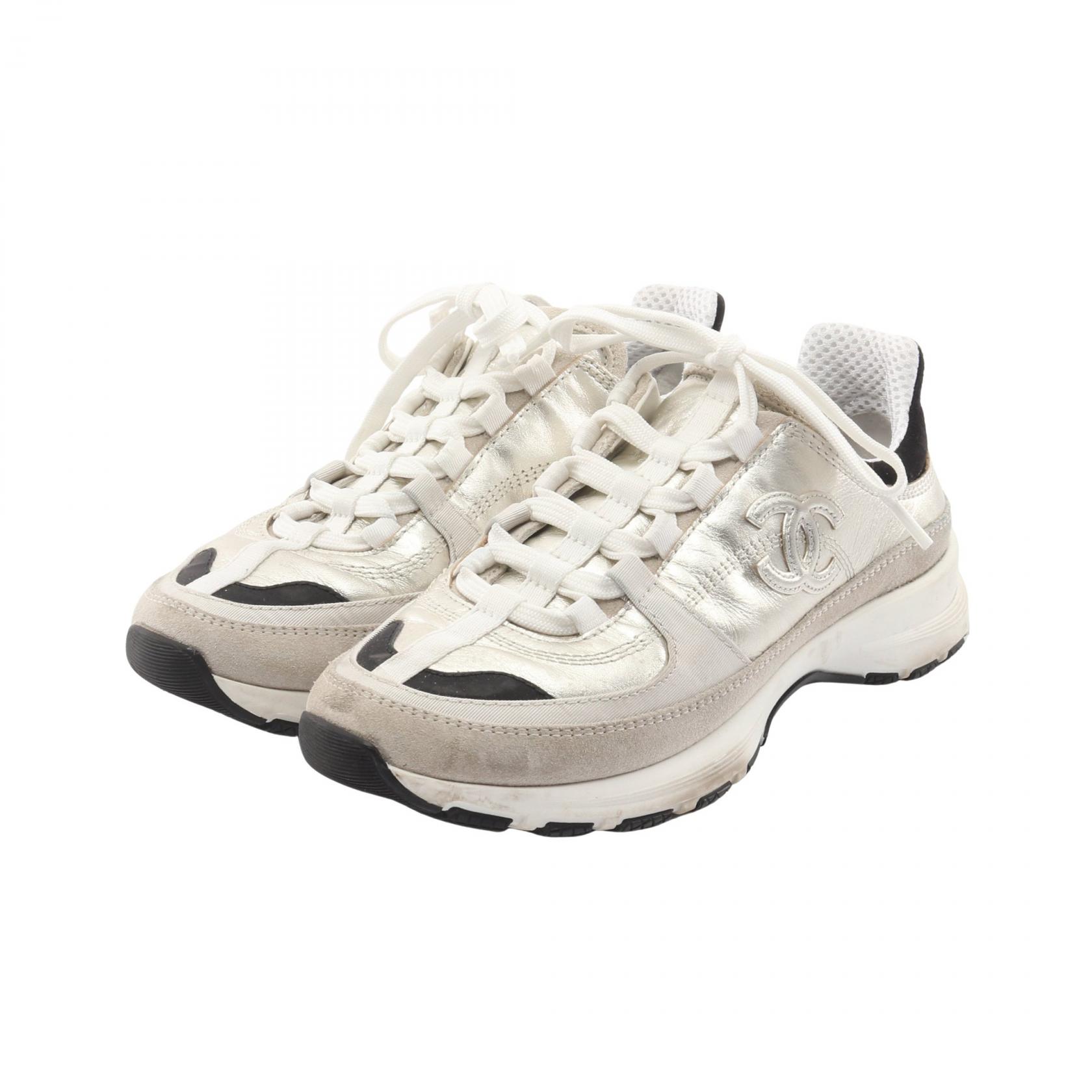 CHANEL シャネル CHANEL COCO Mark sneakers shoes G46609 leather Fabric Silver White