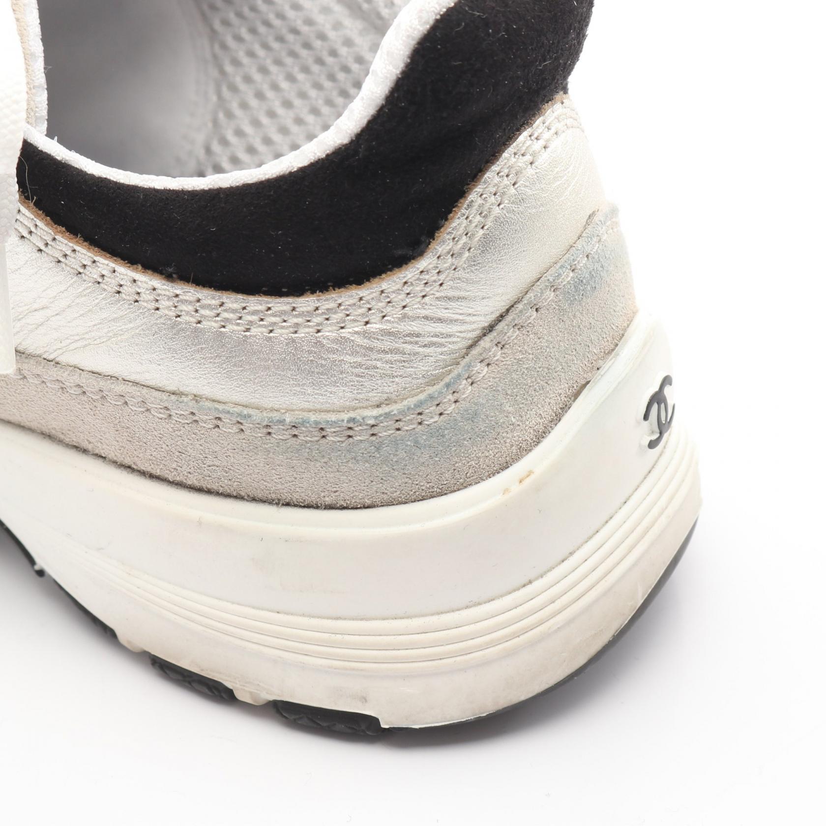 CHANEL COCO Mark sneakers shoes G46609 leather Fabric Silver White