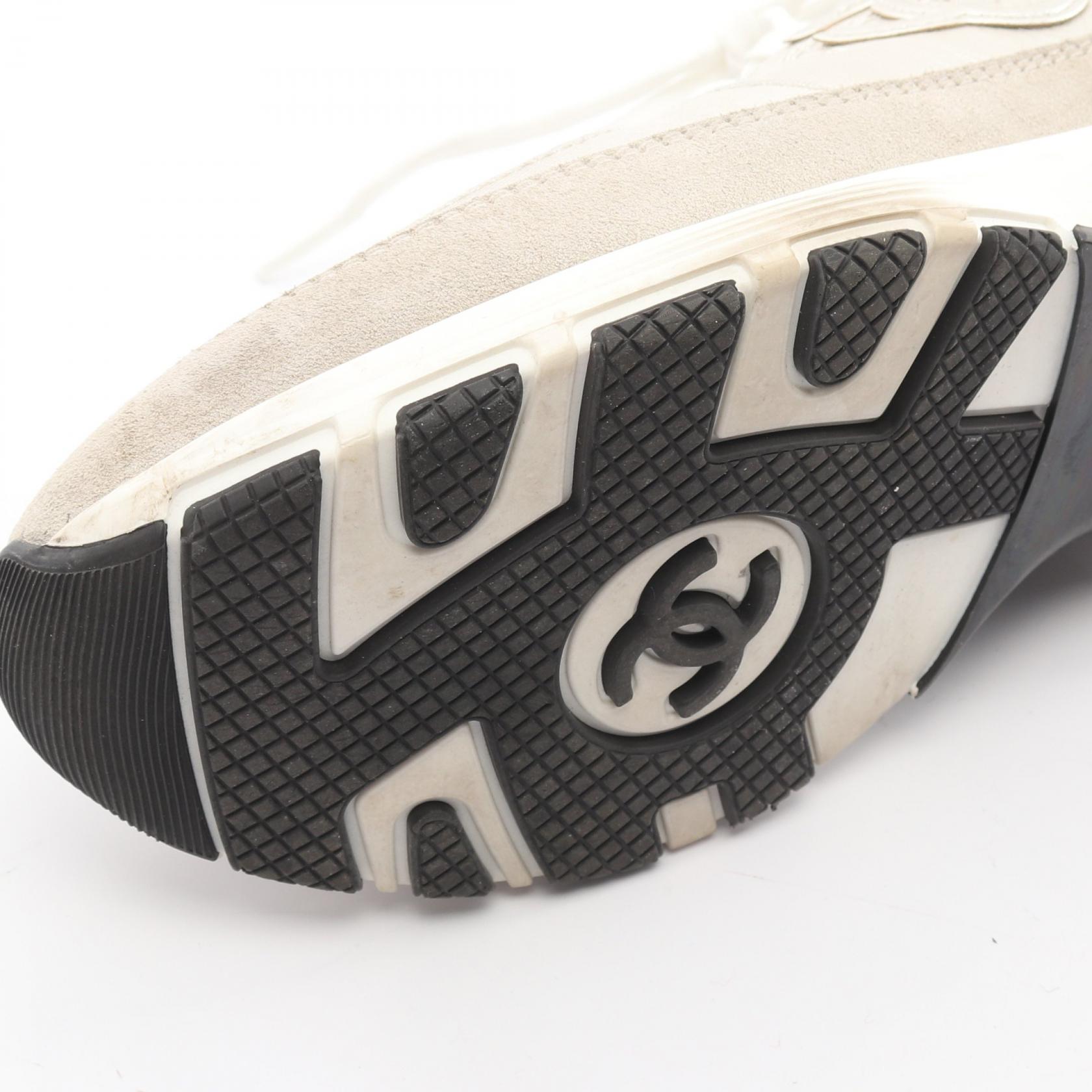 CHANEL COCO Mark sneakers shoes G46609 leather Fabric Silver White
