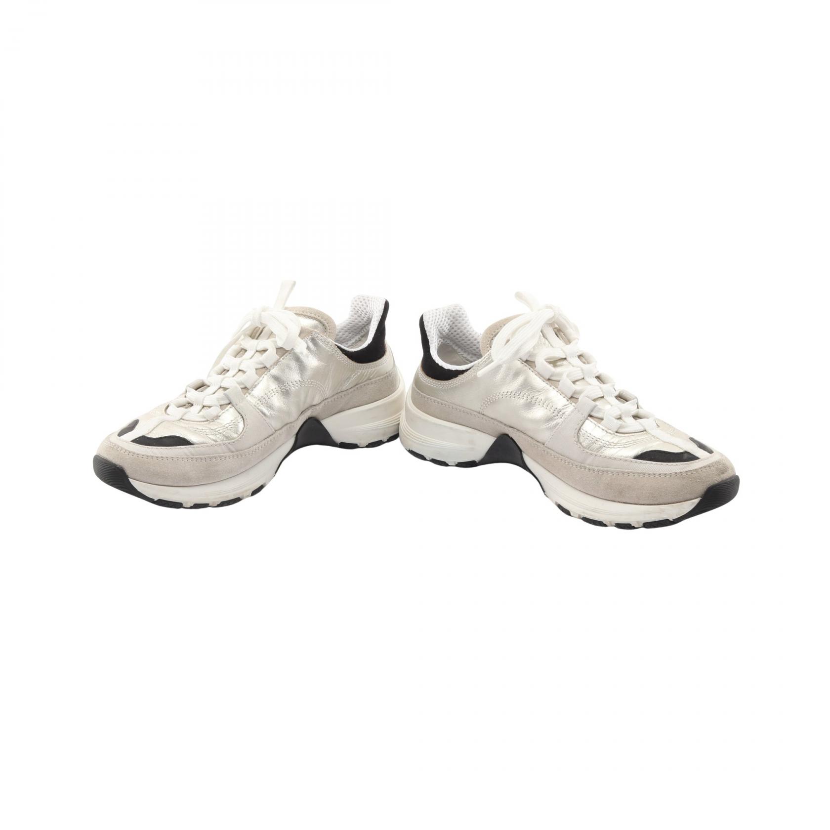 CHANEL COCO Mark sneakers shoes G46609 leather Fabric Silver White