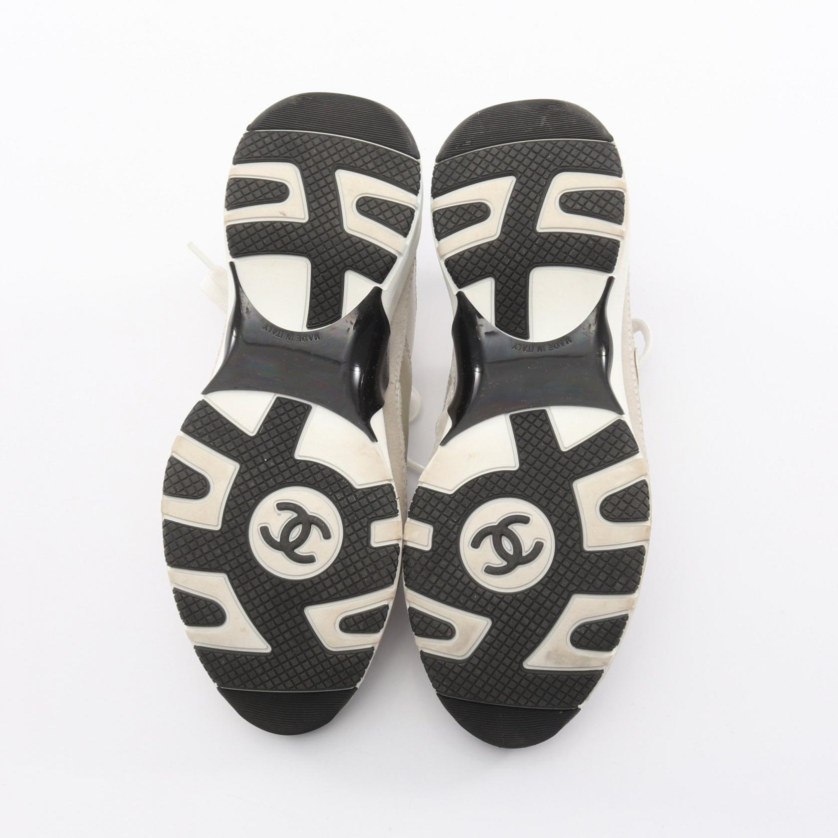 CHANEL COCO Mark sneakers shoes G46609 leather Fabric Silver White