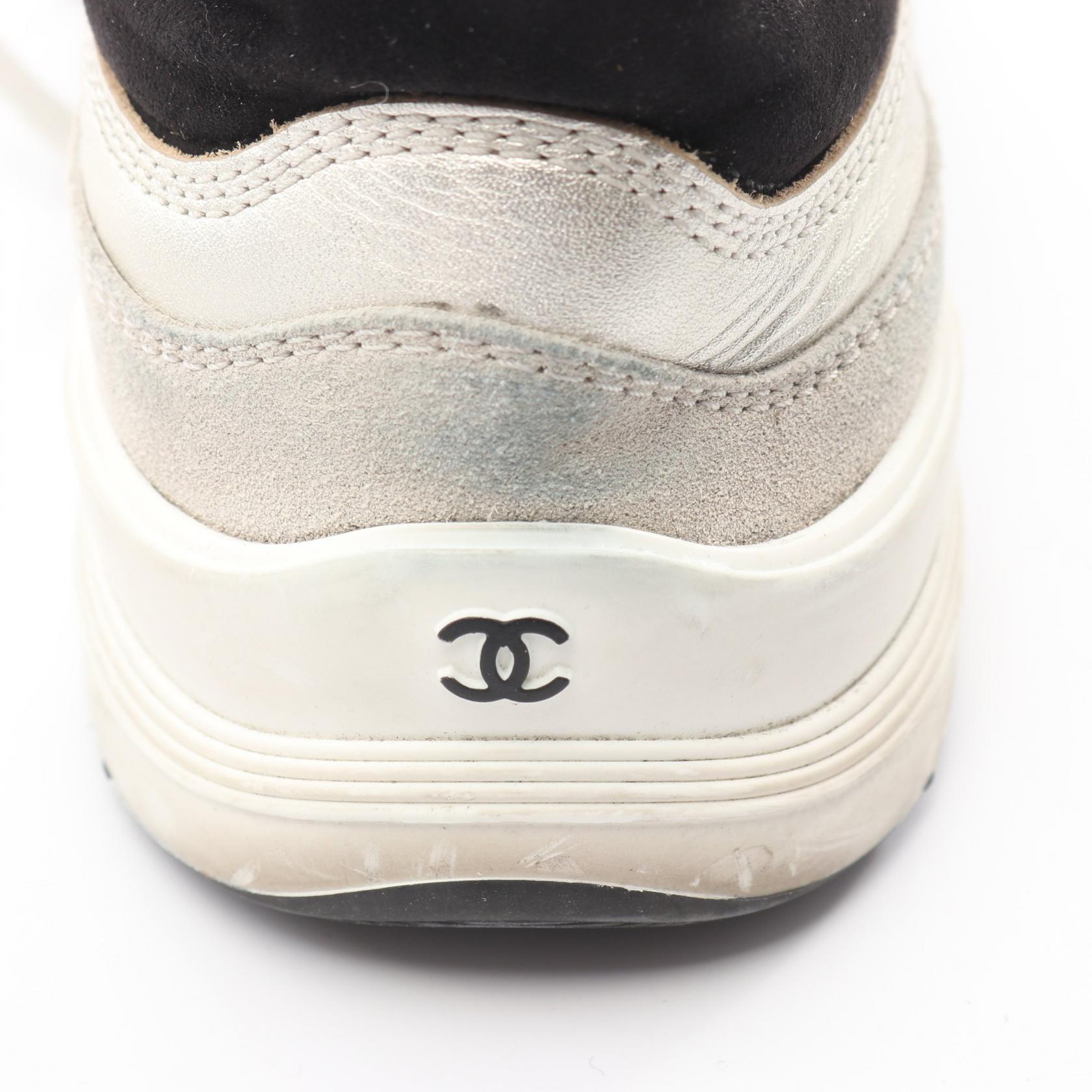 CHANEL COCO Mark sneakers shoes G46609 leather Fabric Silver White