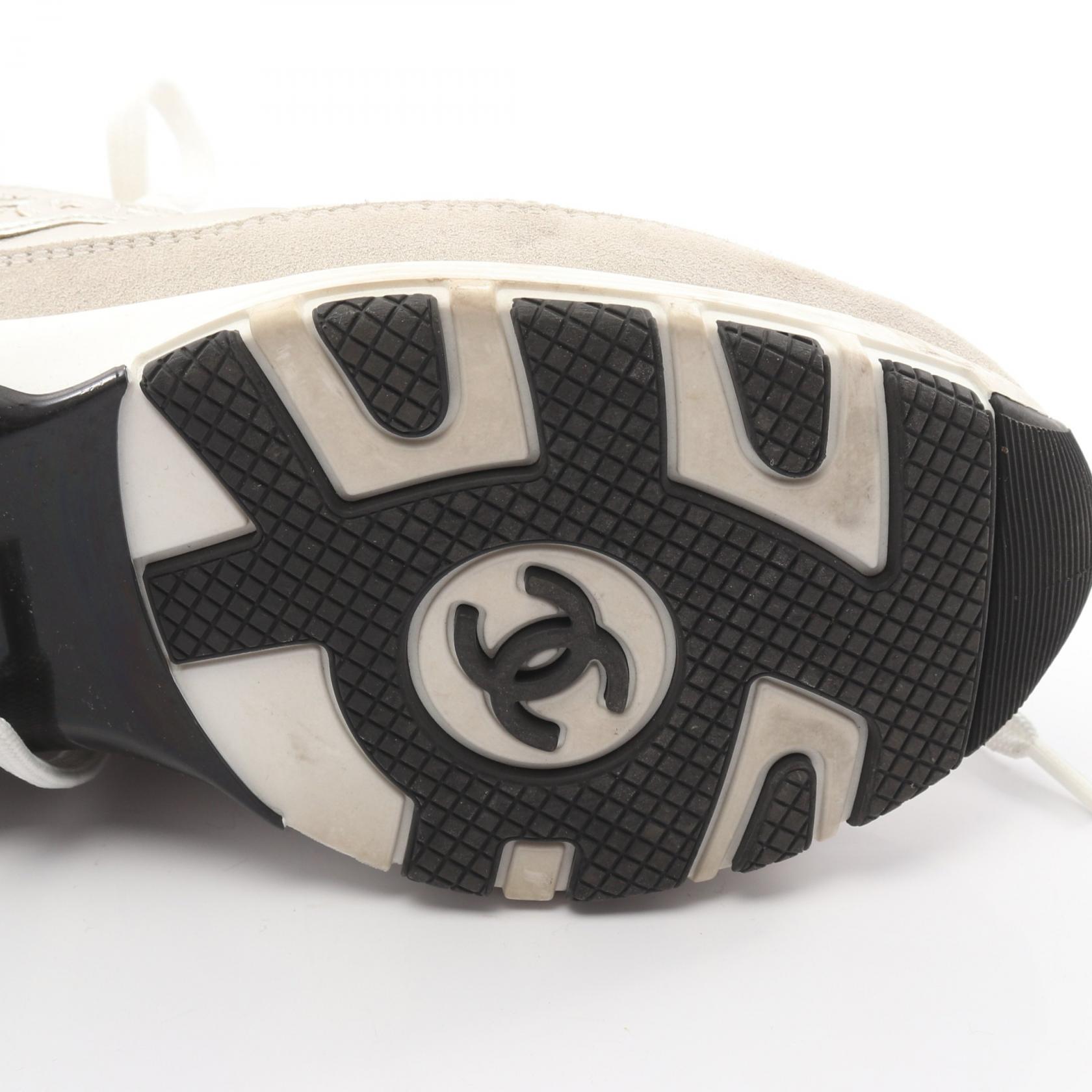 CHANEL COCO Mark sneakers shoes G46609 leather Fabric Silver White