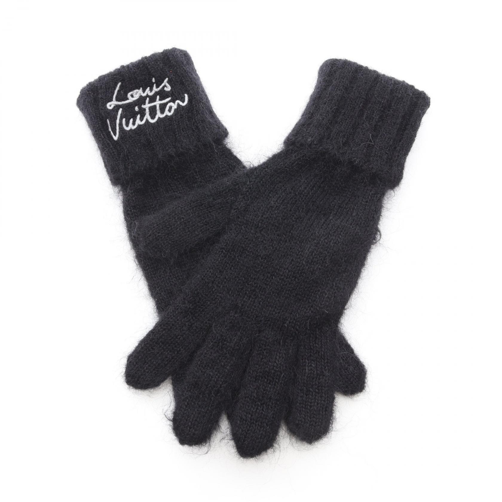 LOUIS VUITTON LV Script gloves Nylon wool Mohair Black Used Women