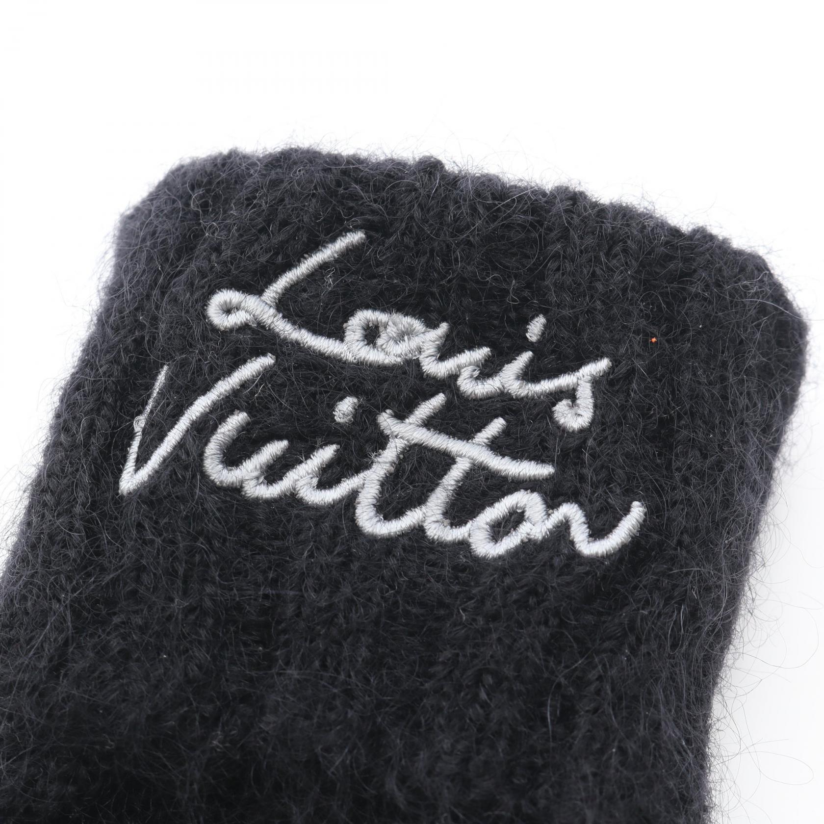 LOUIS VUITTON LV Script gloves Nylon wool Mohair Black Used Women