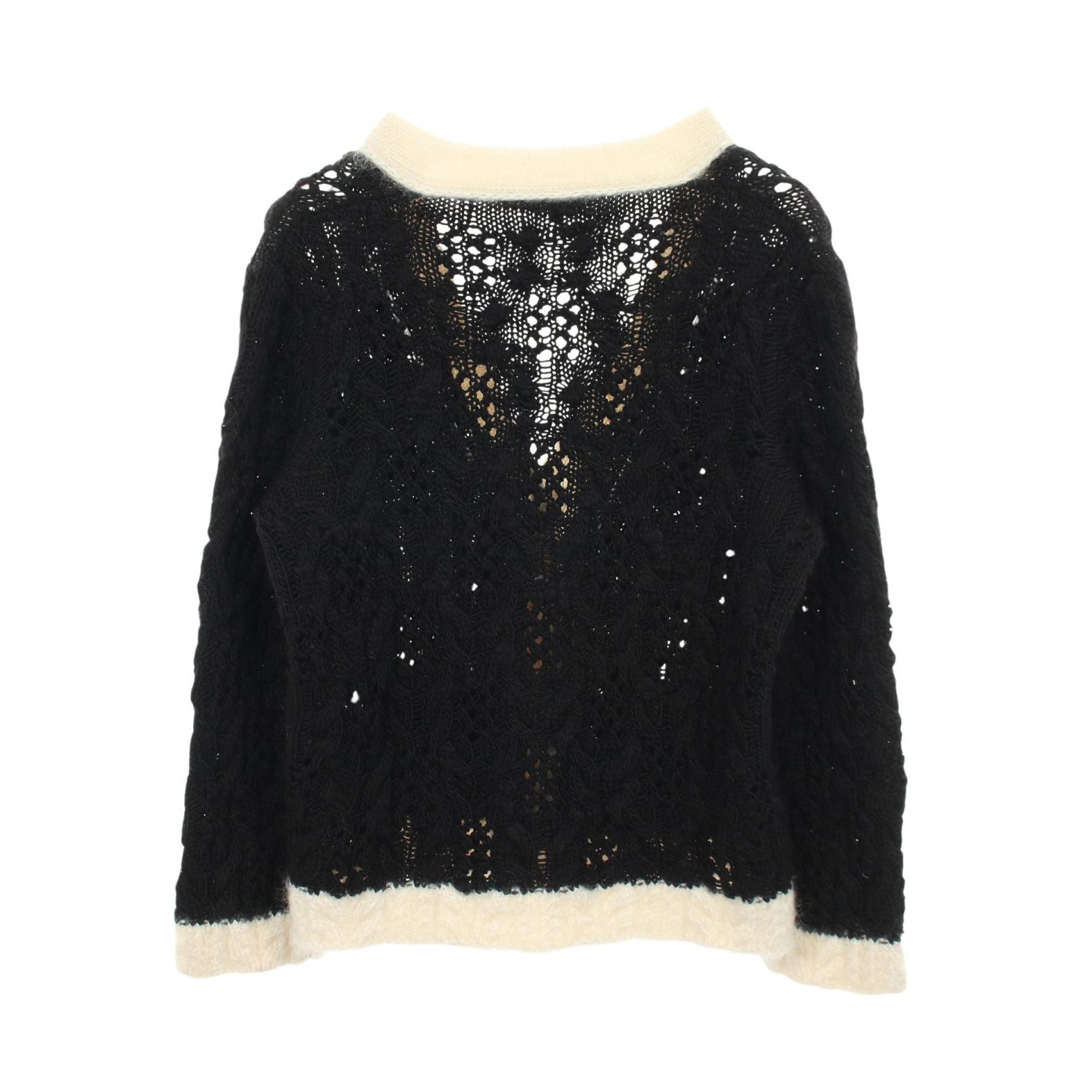 CHANEL COCO Mark Button Cable Knitwear Cardigan #40 wool silk