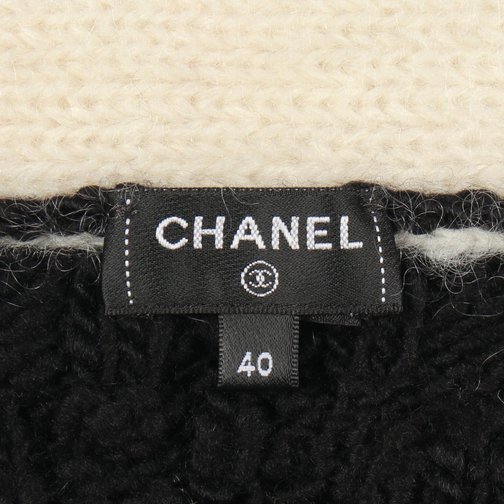 CHANEL COCO Mark Button Cable Knitwear Cardigan #40 wool silk