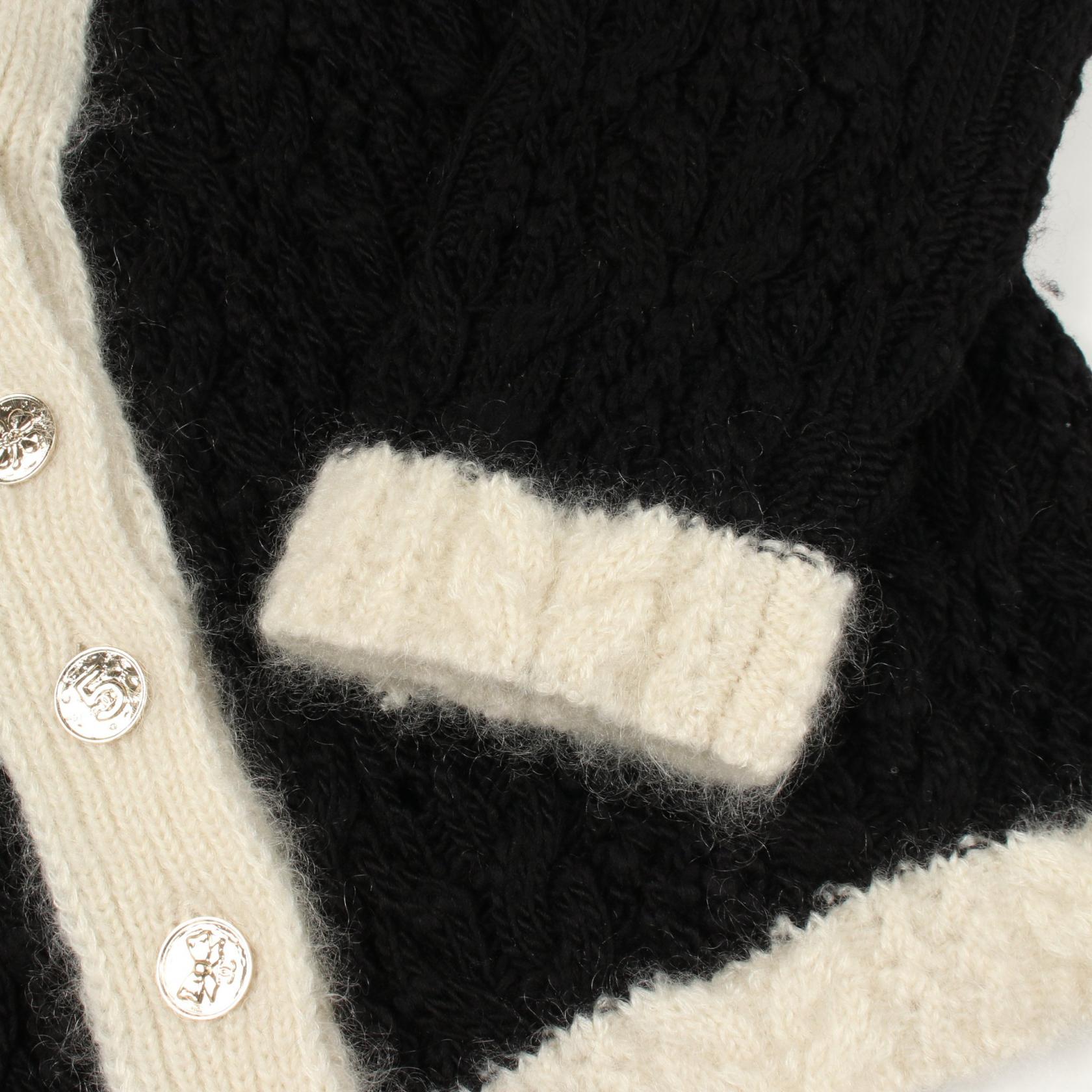 CHANEL COCO Mark Button Cable Knitwear Cardigan #40 wool silk