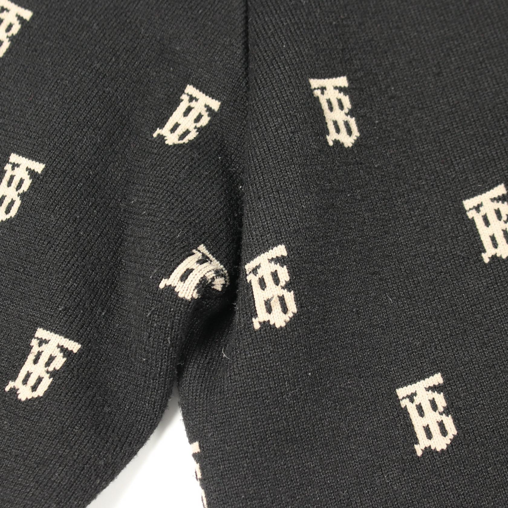 BURBERRY TB Logo V-Neck Cardigan Knitwear 8021032 Wool Black Beige