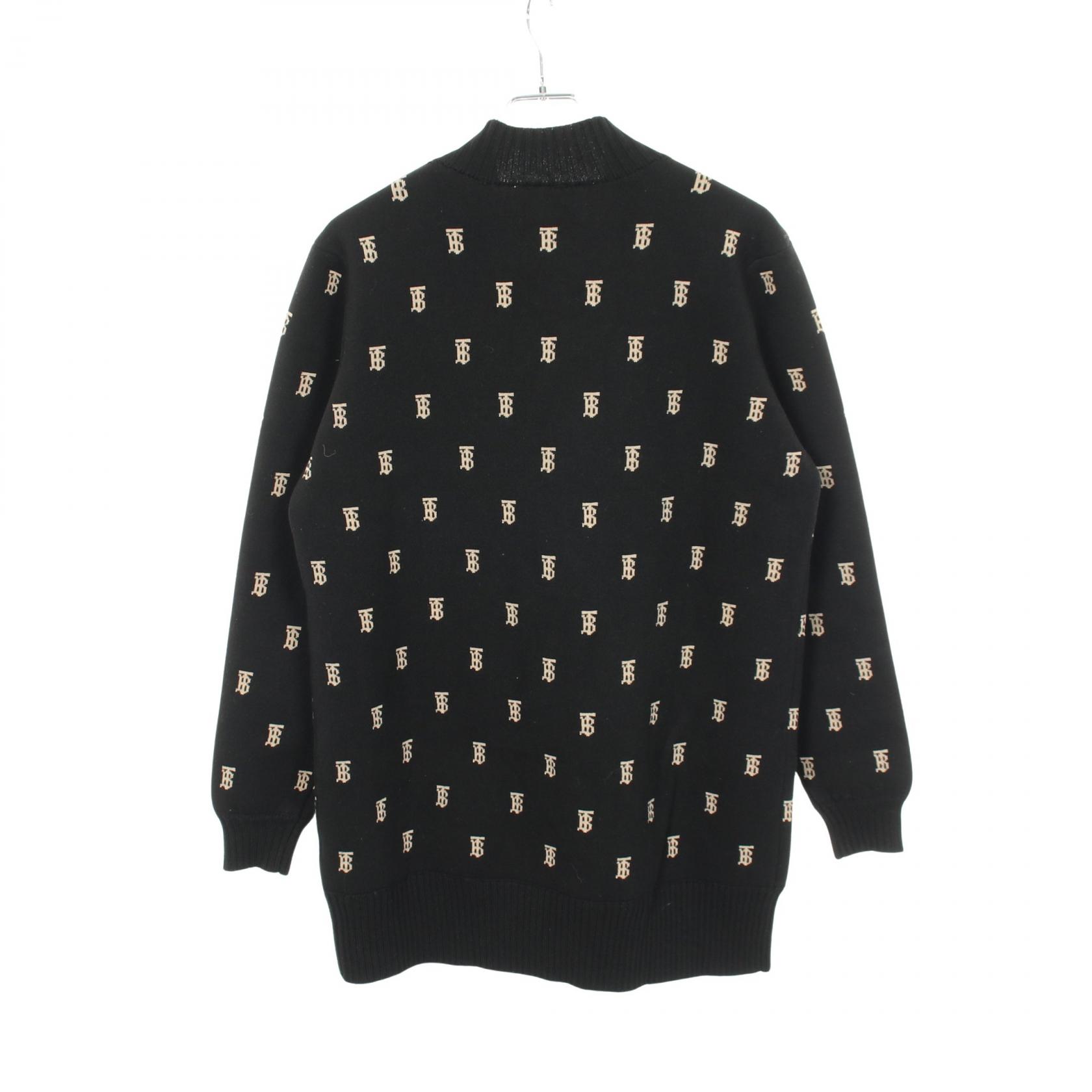 BURBERRY TB Logo V-Neck Cardigan Knitwear 8021032 Wool Black Beige