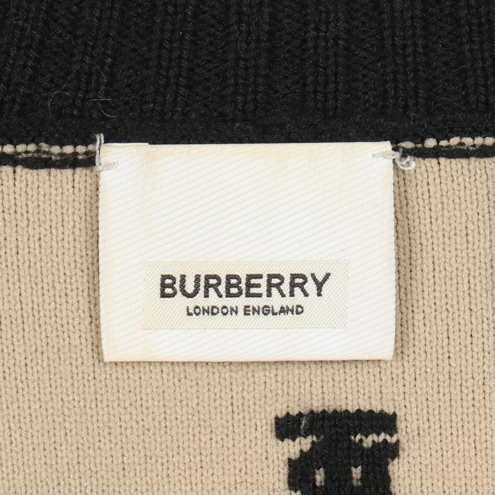 BURBERRY TB Logo V-Neck Cardigan Knitwear 8021032 Wool Black Beige