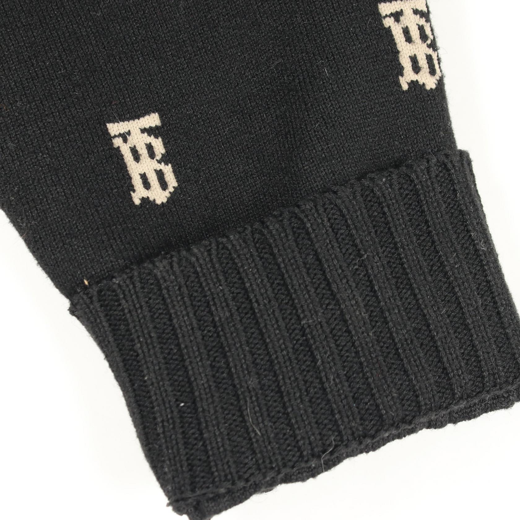 BURBERRY TB Logo V-Neck Cardigan Knitwear 8021032 Wool Black Beige