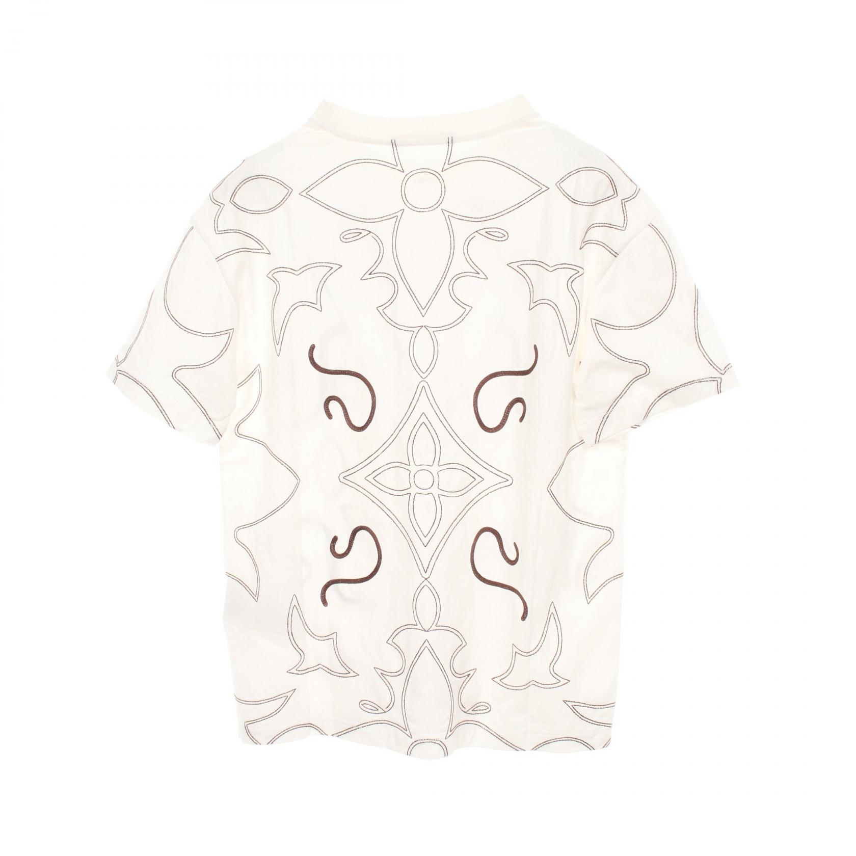 LOUIS VUITTON Embroidered Monogram T-shirt cotton White Brown Used