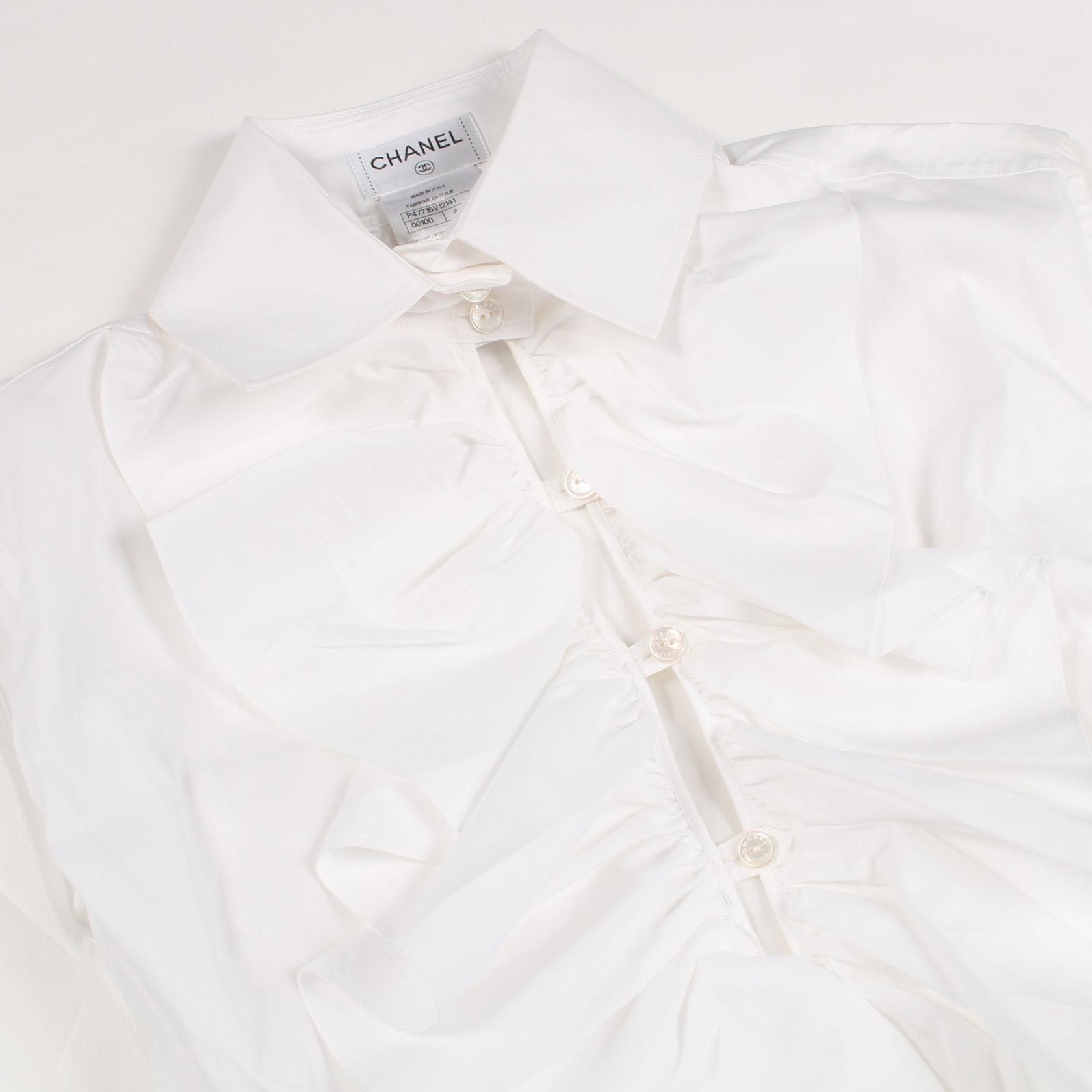シャネルノースリーブ CHANEL Ruffle sleeveless shirt blouse P47716V12141 cotton White