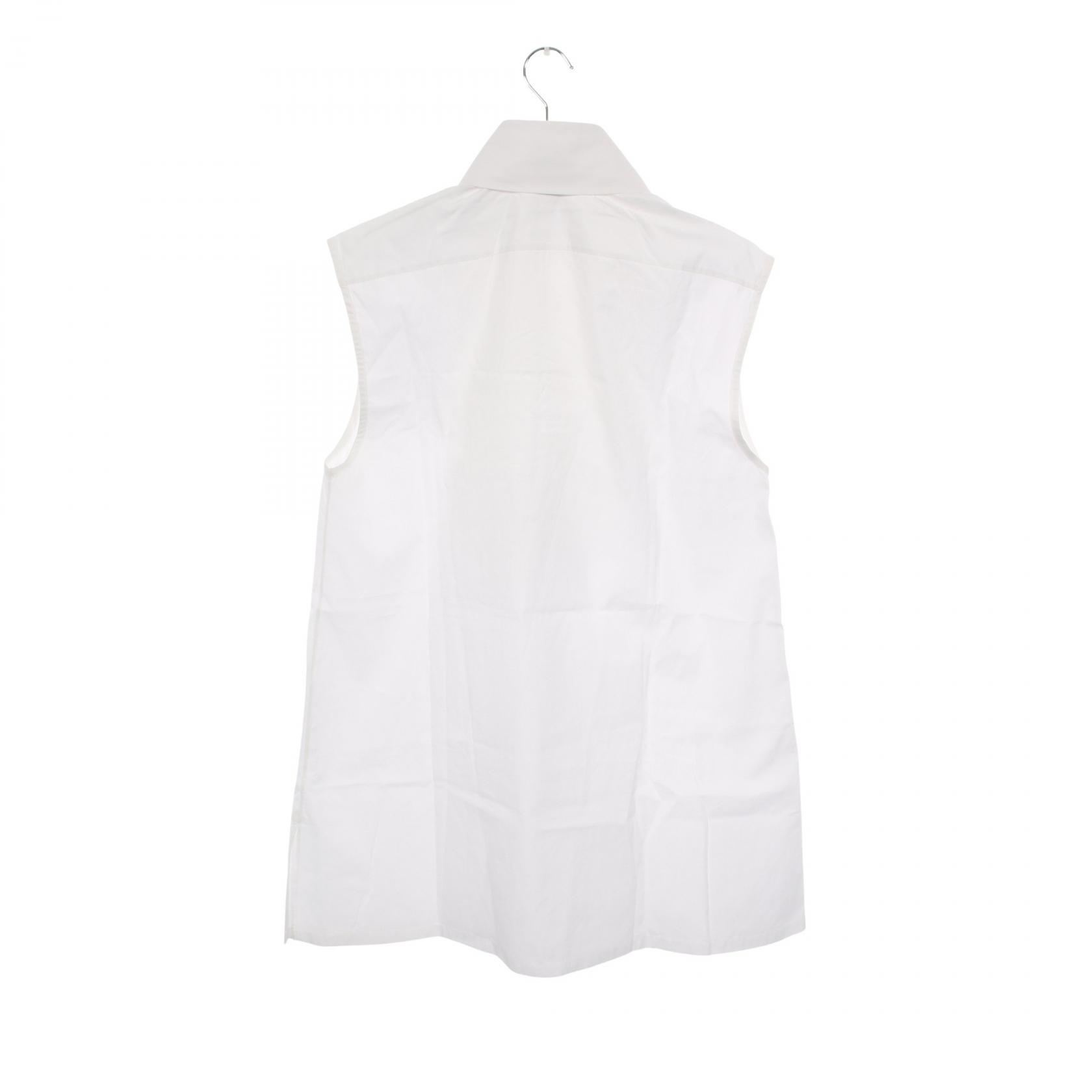 CHANEL Ruffle sleeveless shirt blouse P47716V12141 cotton White