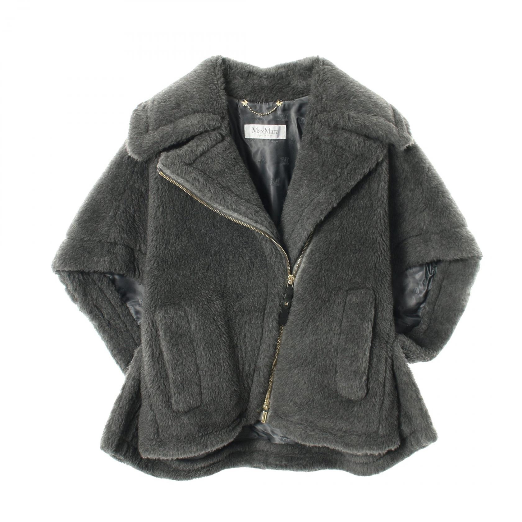 MAX MARA Teddy Bear Cape Jacket Coat poncho wool silk alpaca Gray