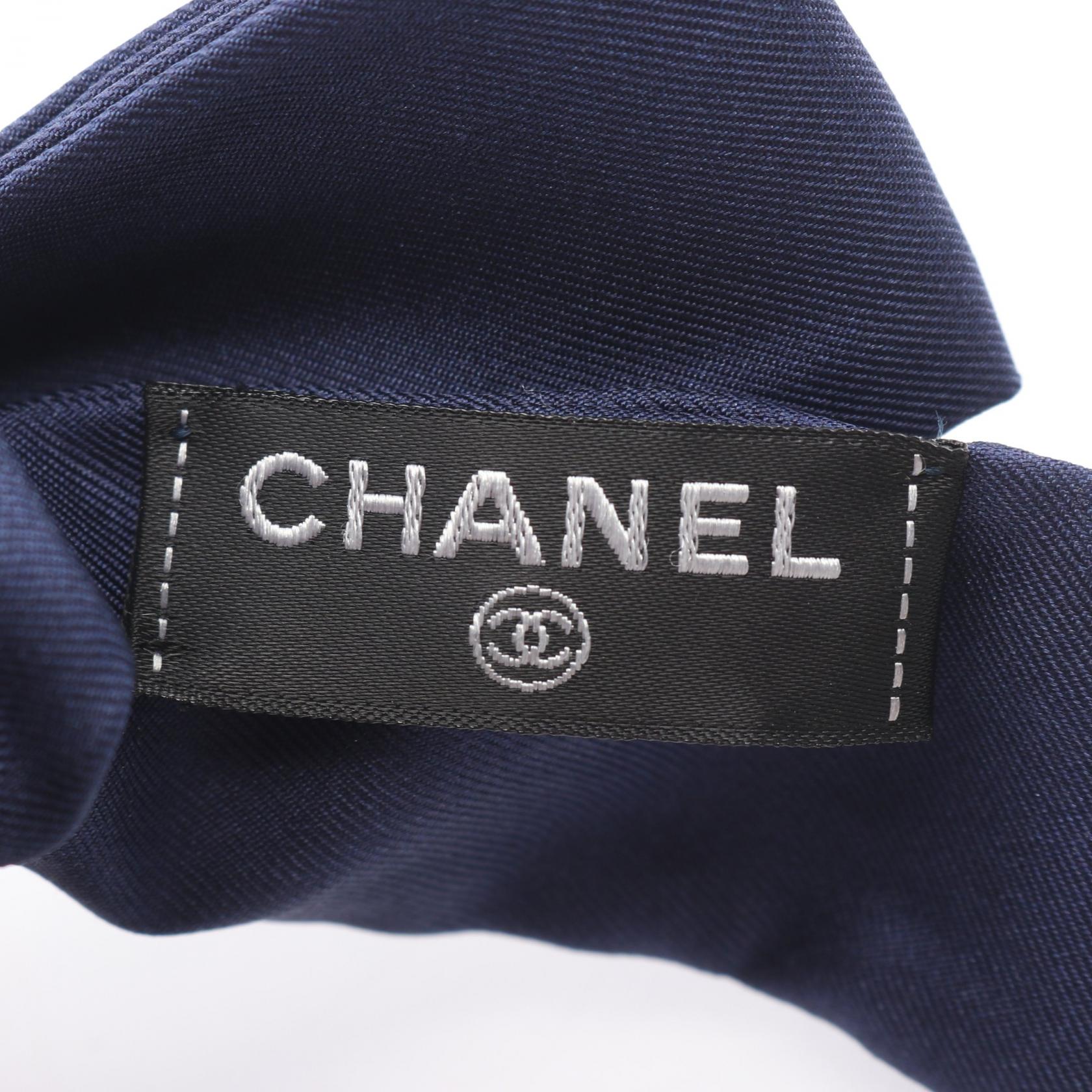 CHANEL リボン　ネイビー CHANEL Logo Ribbon Scrunchie Hair accessary Silk Navy Used Women