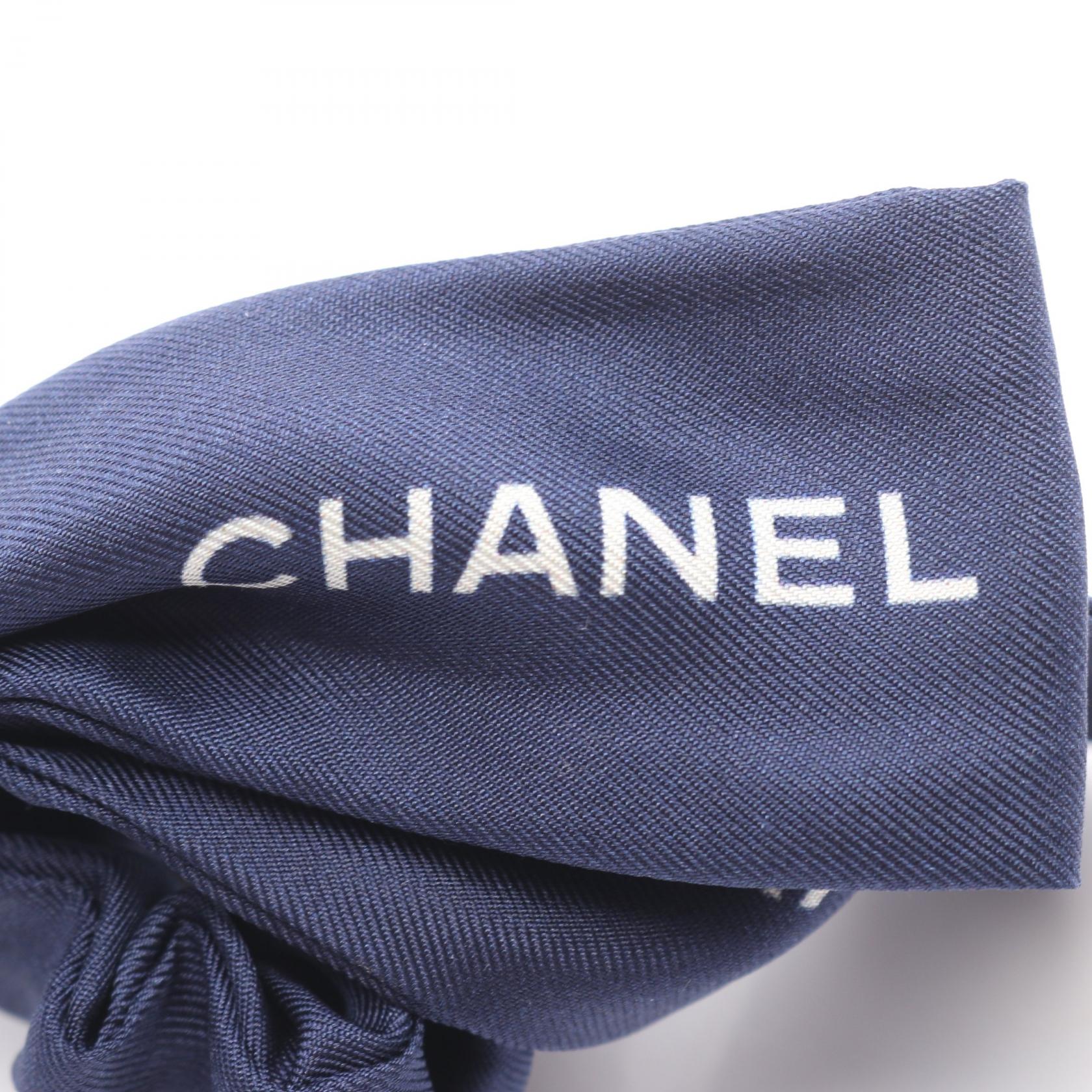 CHANEL リボン　ネイビー CHANEL Logo Ribbon Scrunchie Hair accessary Silk Navy Used Women