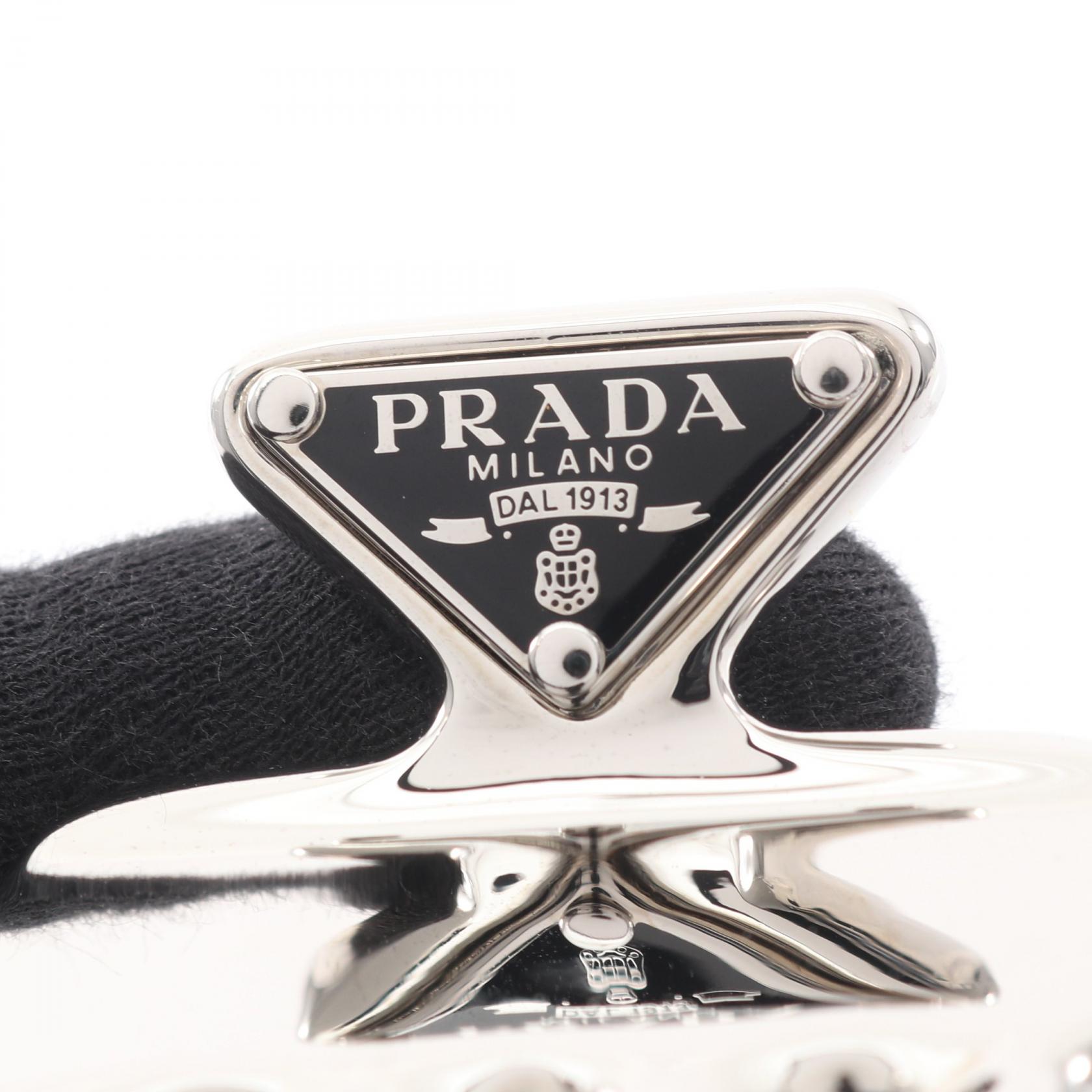PRADA ACCIAIO+SMALTO Triangle Logo Hair Claw Clip Stainless Steel