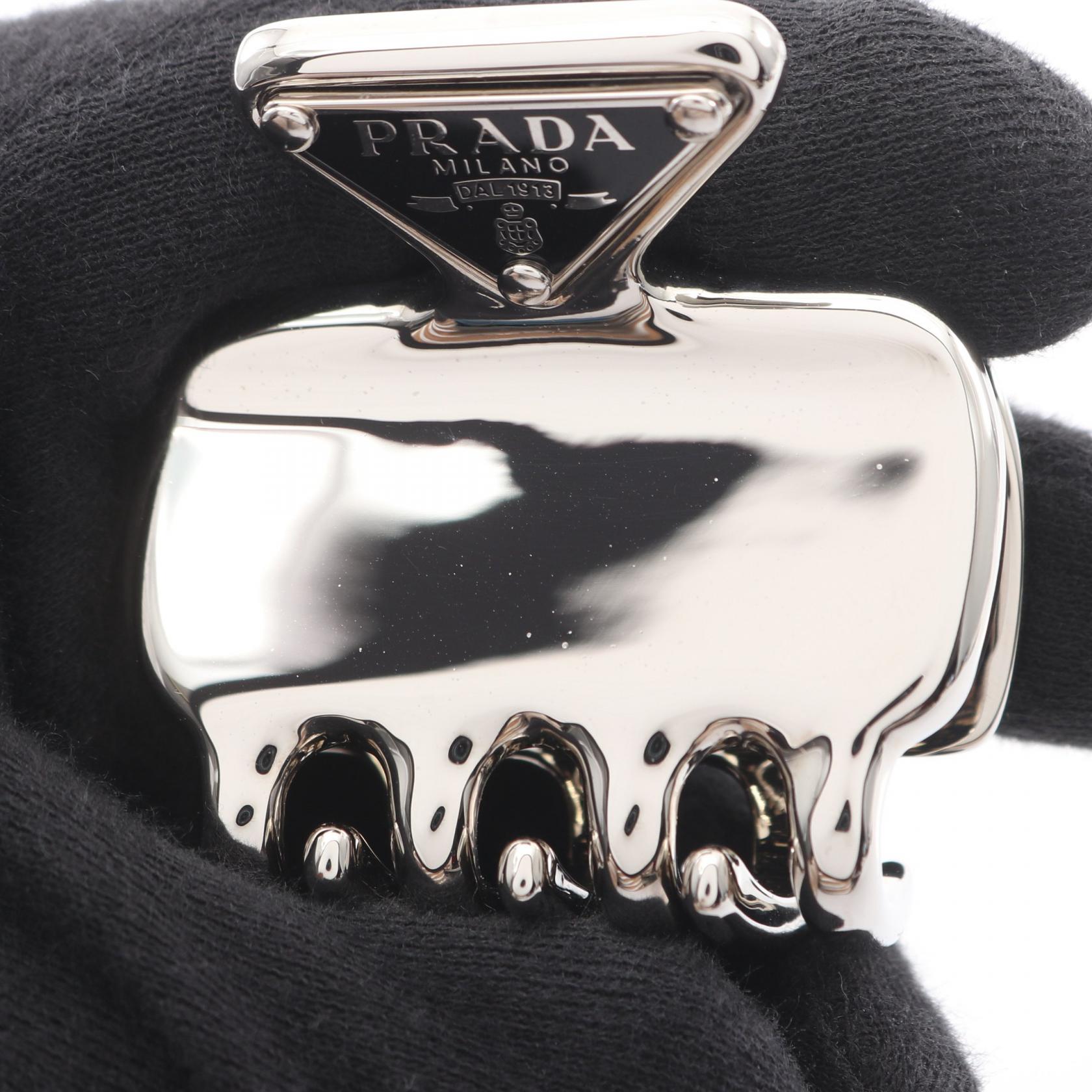 PRADA ACCIAIO+SMALTO Triangle Logo Hair Claw Clip Stainless Steel