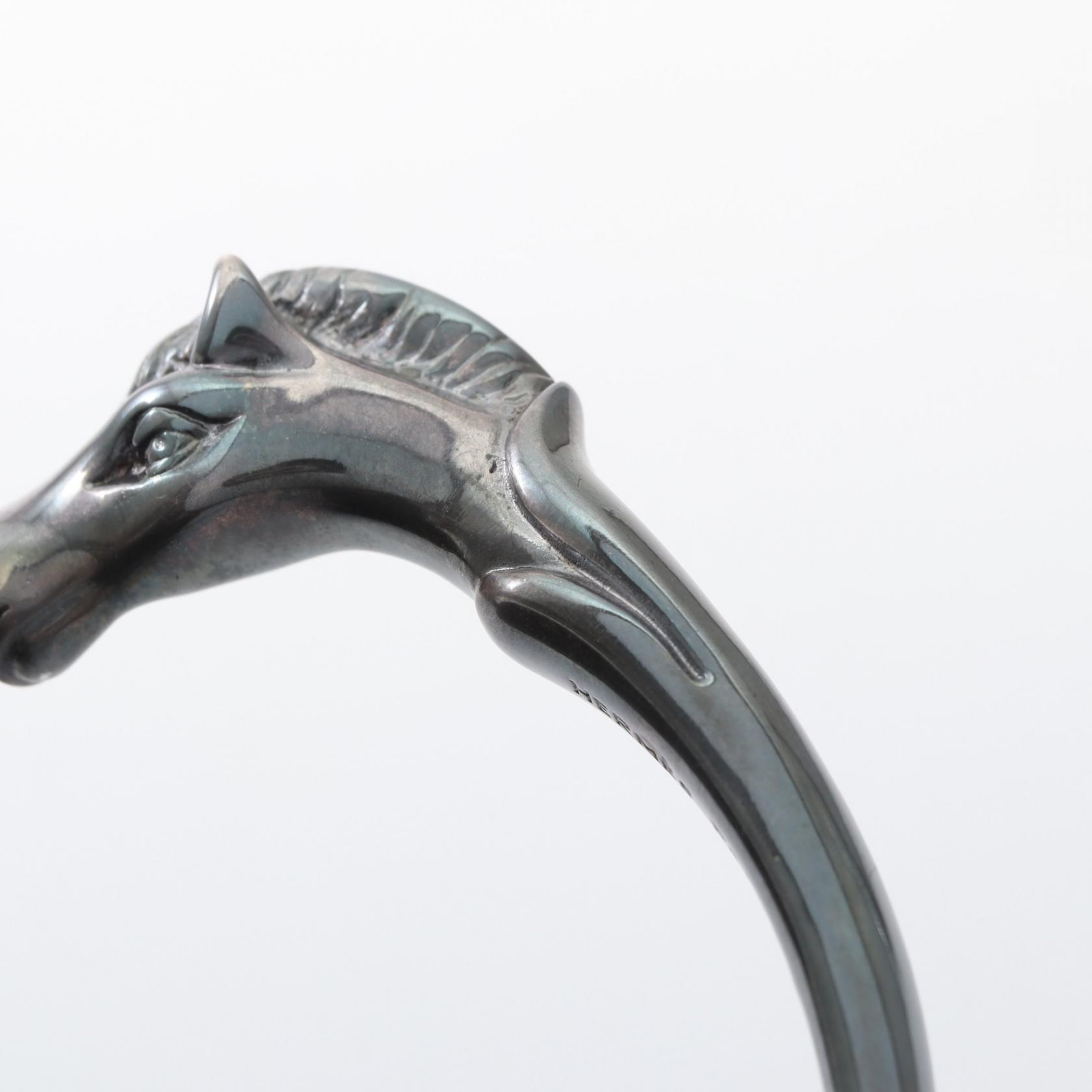 HERMES Cheval Horse Bangle Bracelet Stainless Steel SHW Used Women