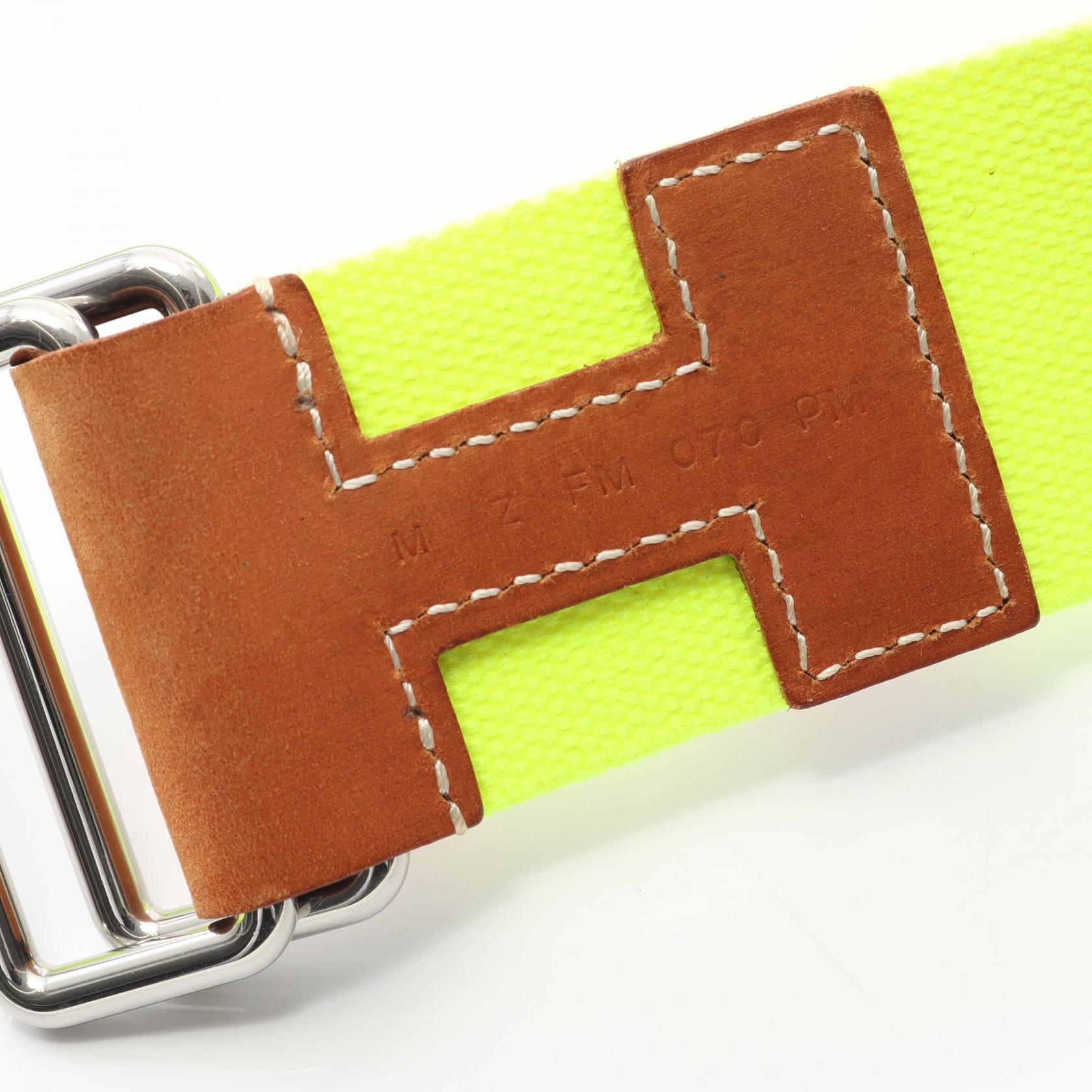 HERMES Nomade 40 belt canvas leather Green Brown SHW Used  display picture 3